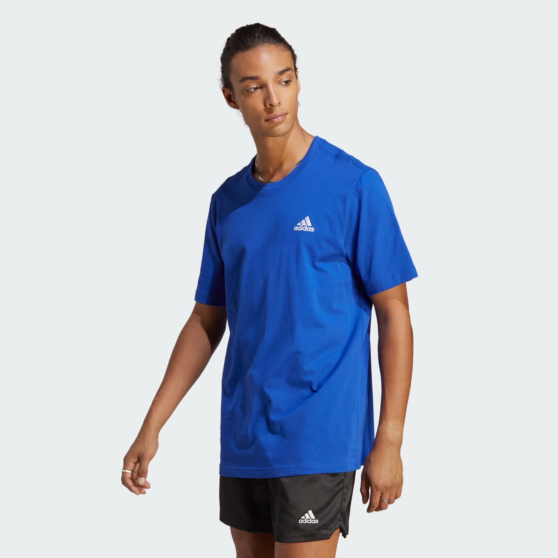 adidas Essentials Single Jersey Embroidered Small Logo Tee - Blue ...