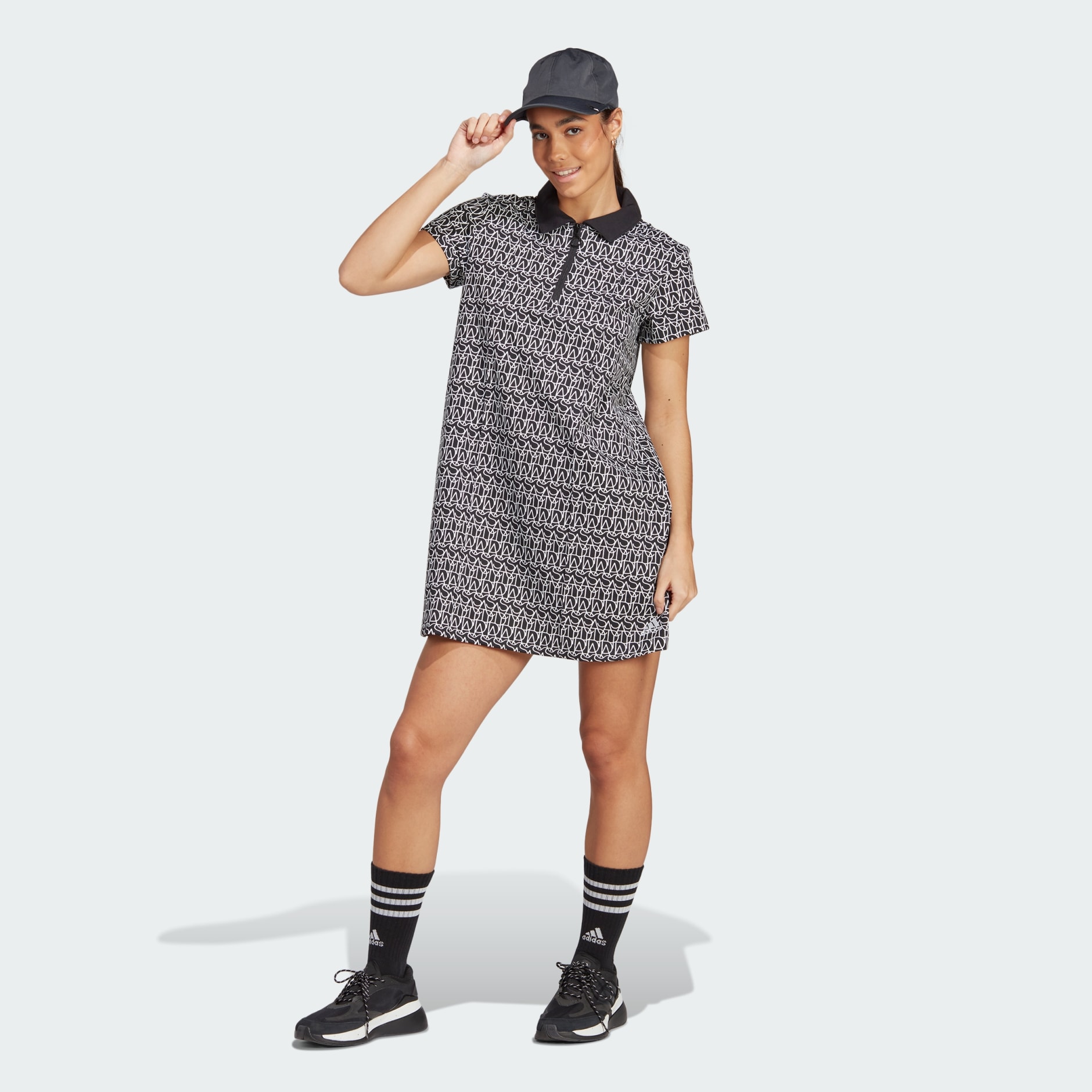 Women s Clothing Allover adidas Graphic Polo Dress Black adidas Egypt