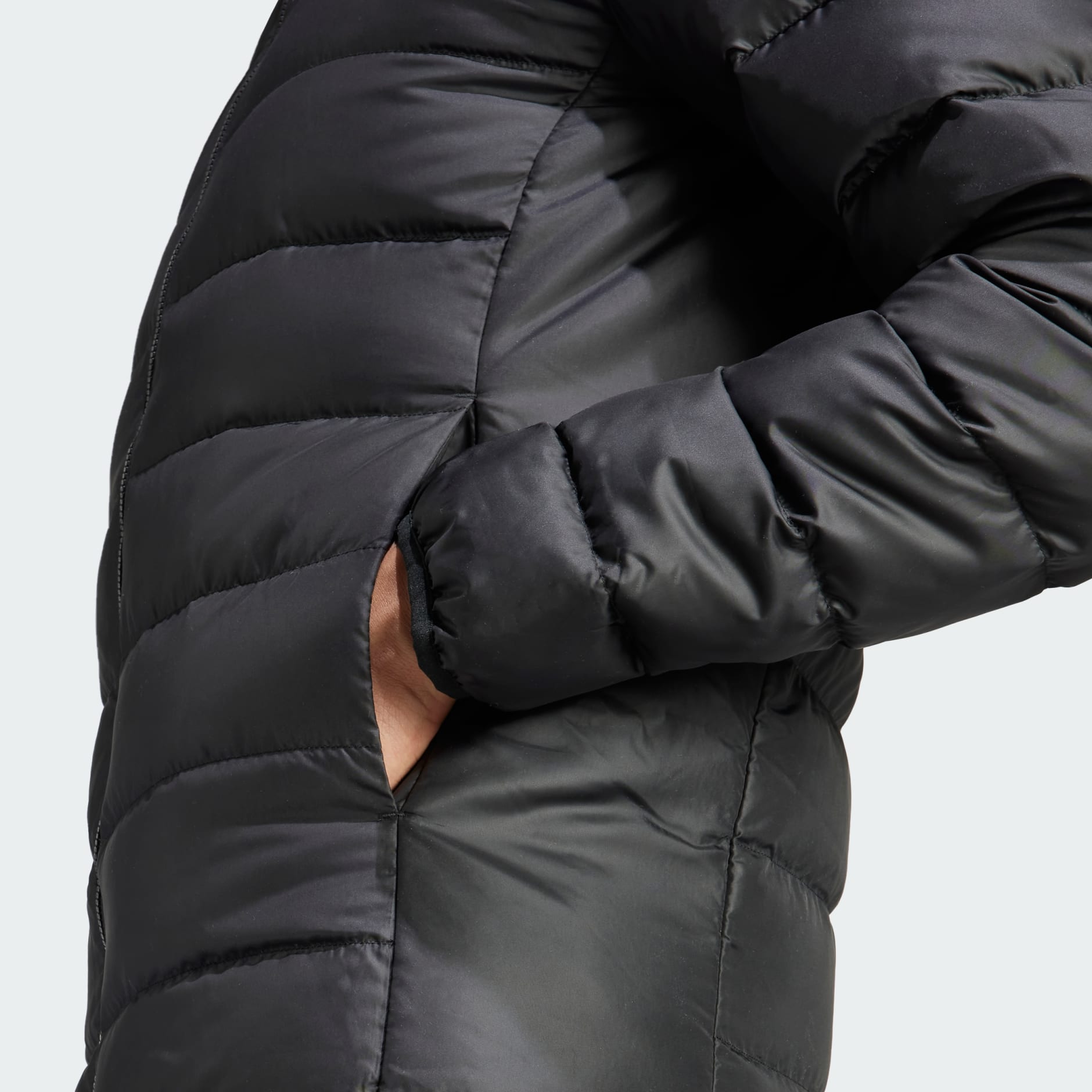 Clothing - Essentials Light Down Hooded Jacket - Black | adidas South ...