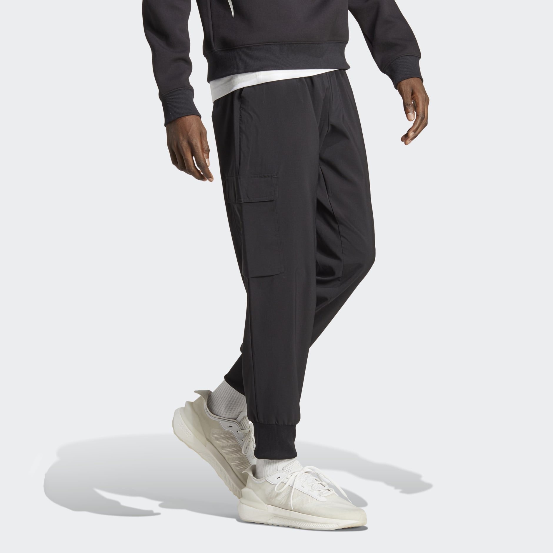adidas Essentials Small Logo Woven Cargo Ankle-Length Pants - Black ...