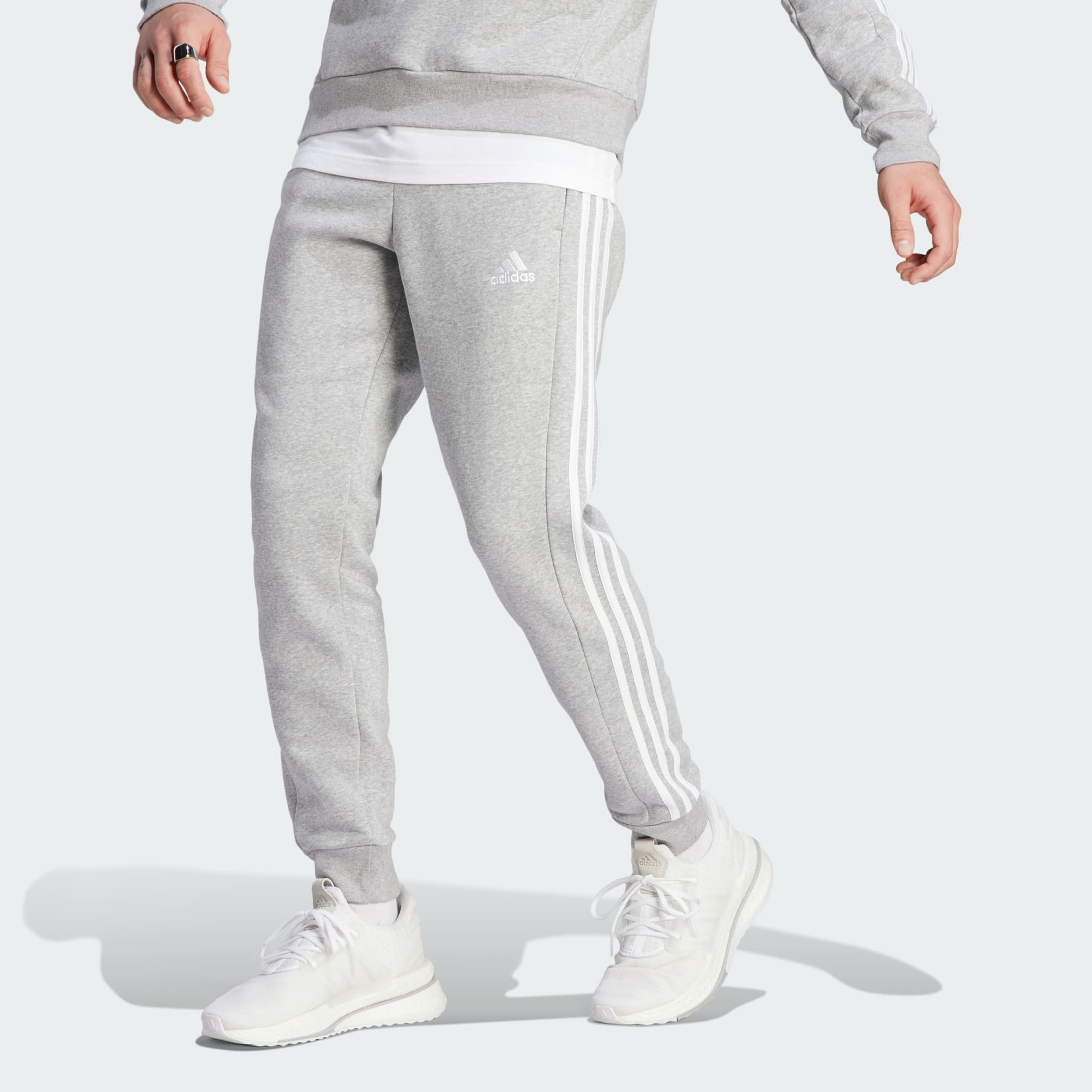 adidas Essentials Fleece 3-Stripes Tapered Cuff Pants - Grey
