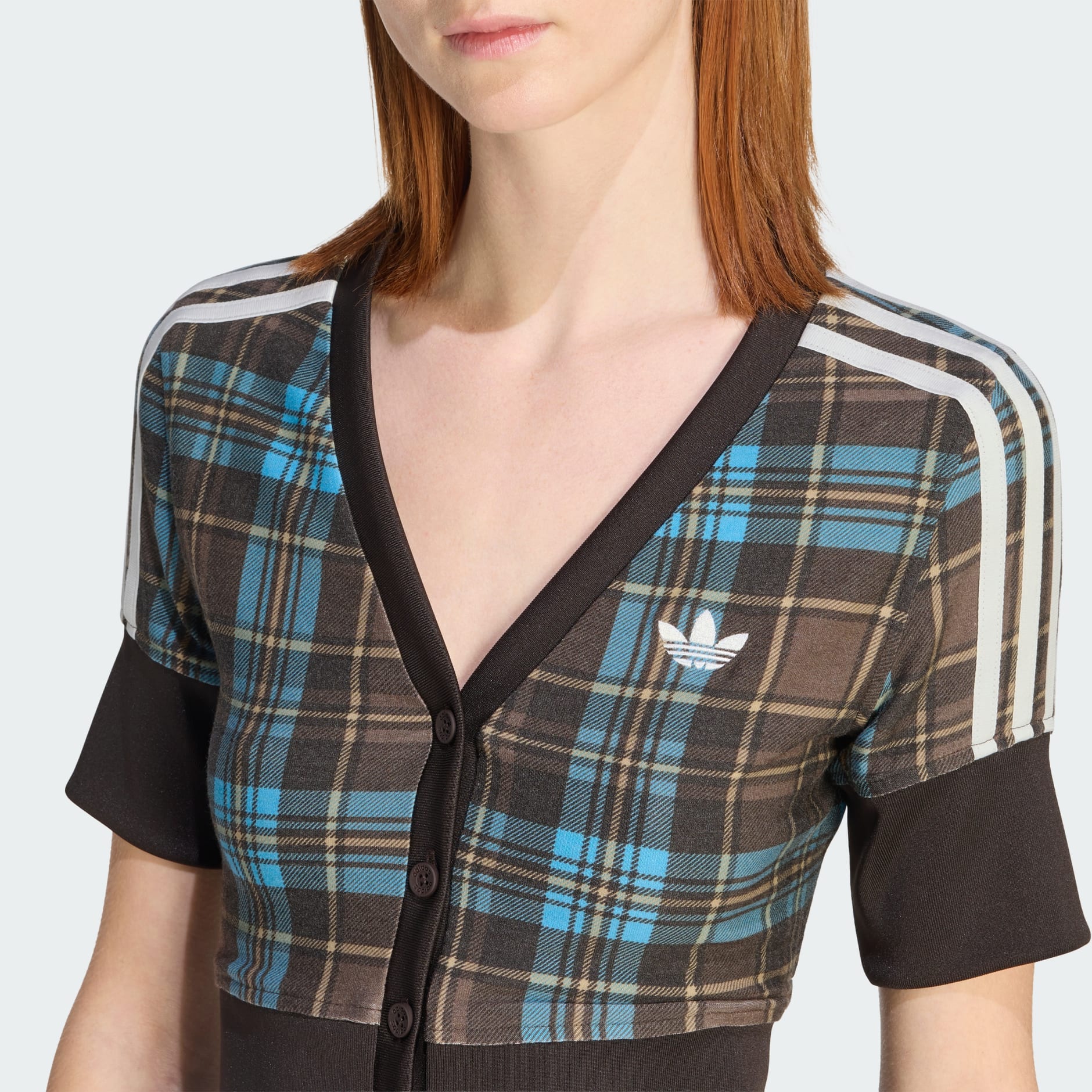 CHECKED V-NECK SHIRT WITH BUTTONS