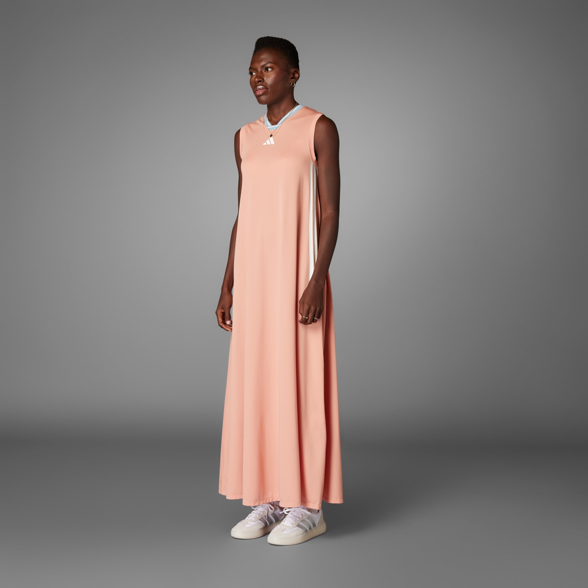 CLOTHING - Tiro Cut 3-Stripes Soft Mesh Long Dress - Pink CLOTHING - Tiro Cut 3-Stripes Soft Mesh Long Dress - Pink