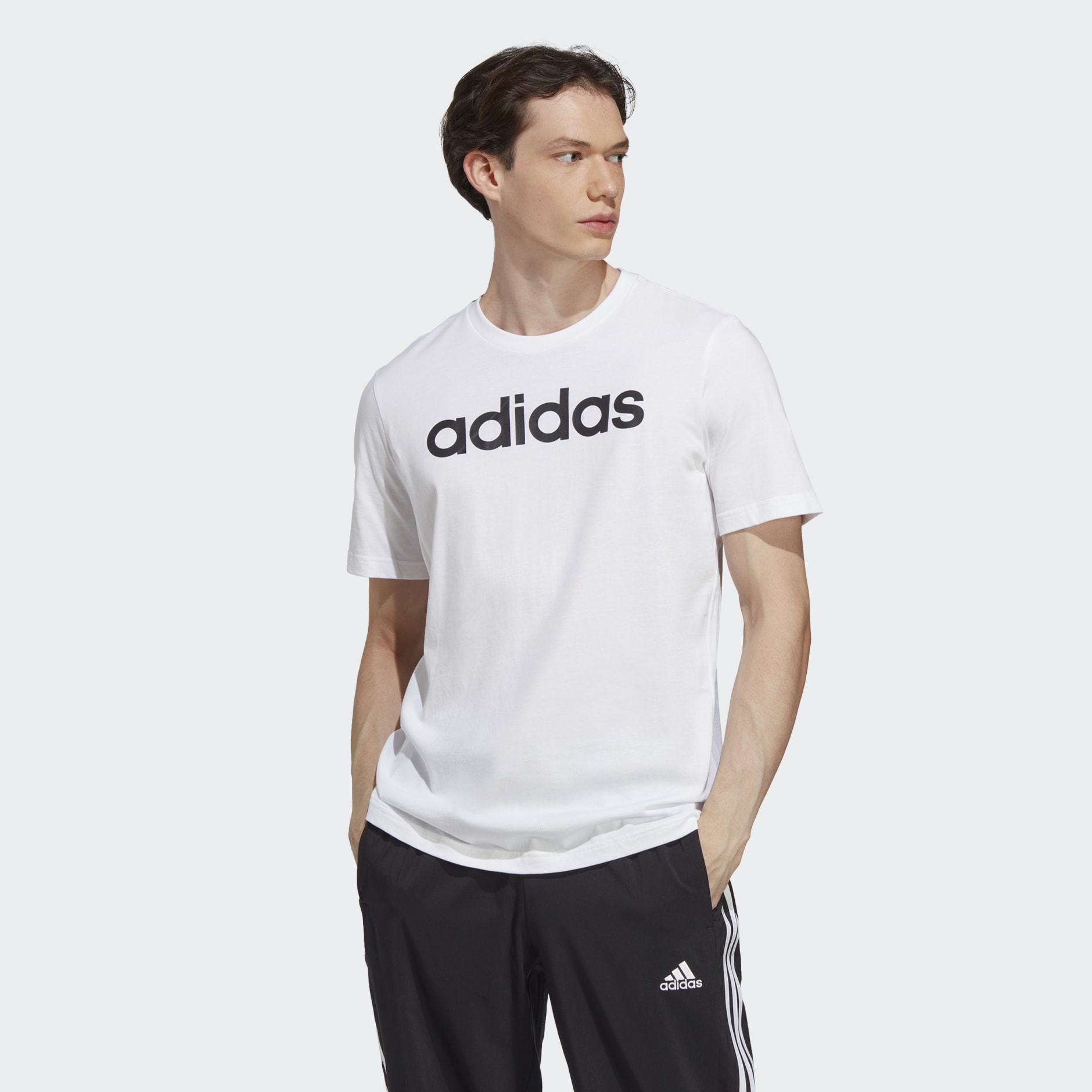 adidas Essentials Single Jersey Linear Embroidered Logo Tee - White ...