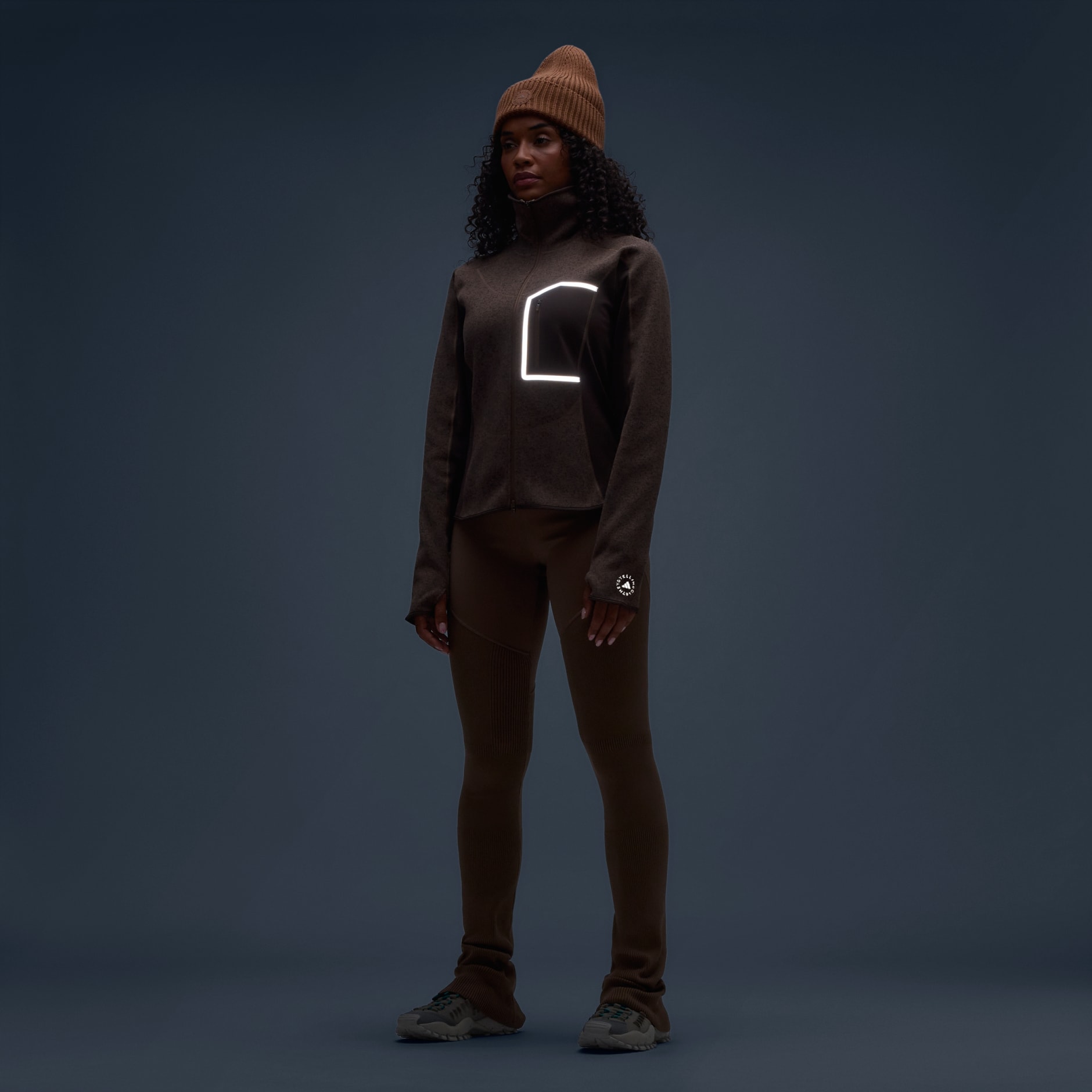 Strat intermediar de alergare adidas by Stella McCartney CLIMAWARM cu fermoar de sus p&acirc;nă jos