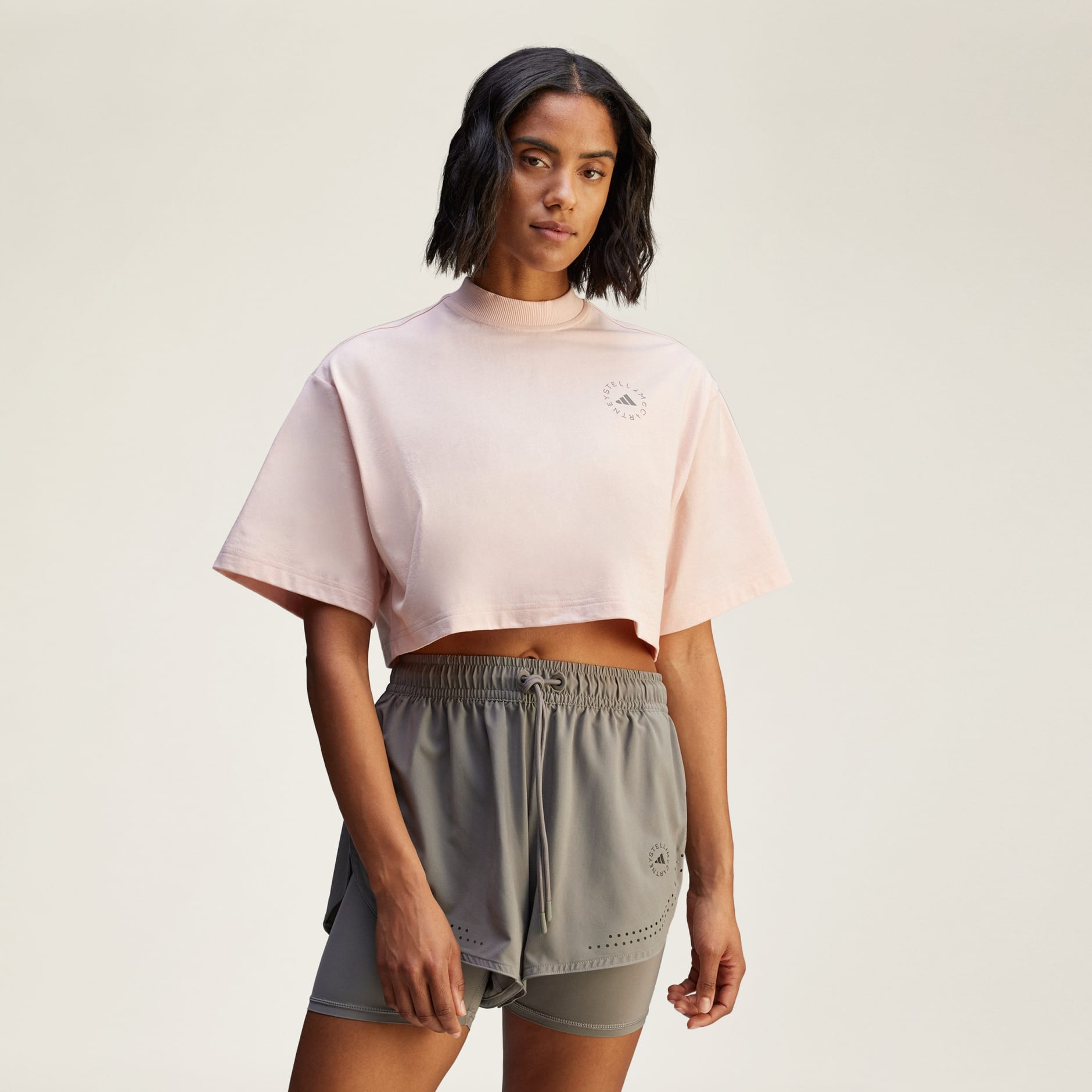 【送料&関税込】Stella McCartney Contrast Stitched Cropped T CLOTHING - adidas by Stella McCartney Crop Tee - Pink