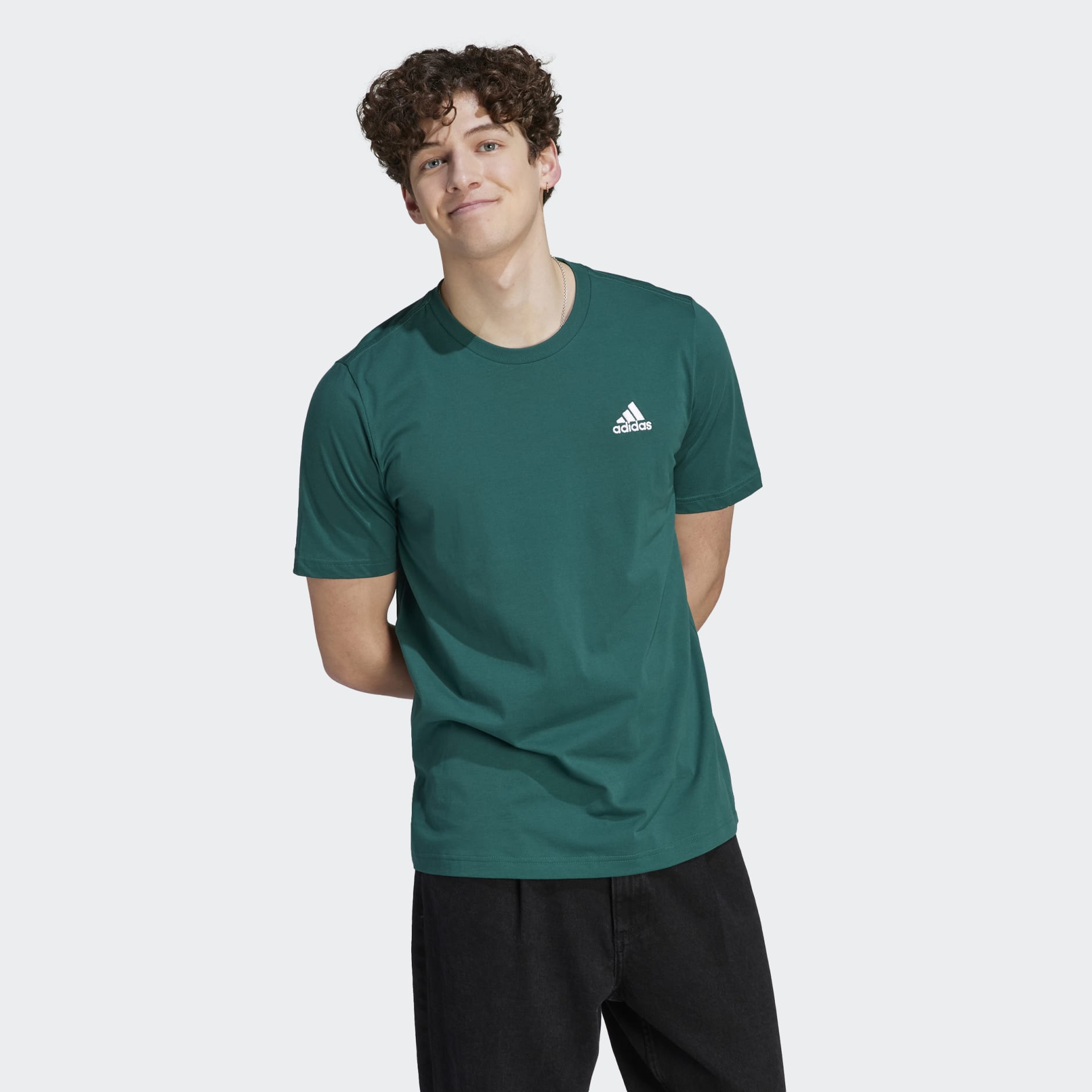 adidas Essentials Single Jersey Embroidered Small Logo Tee - Green ...