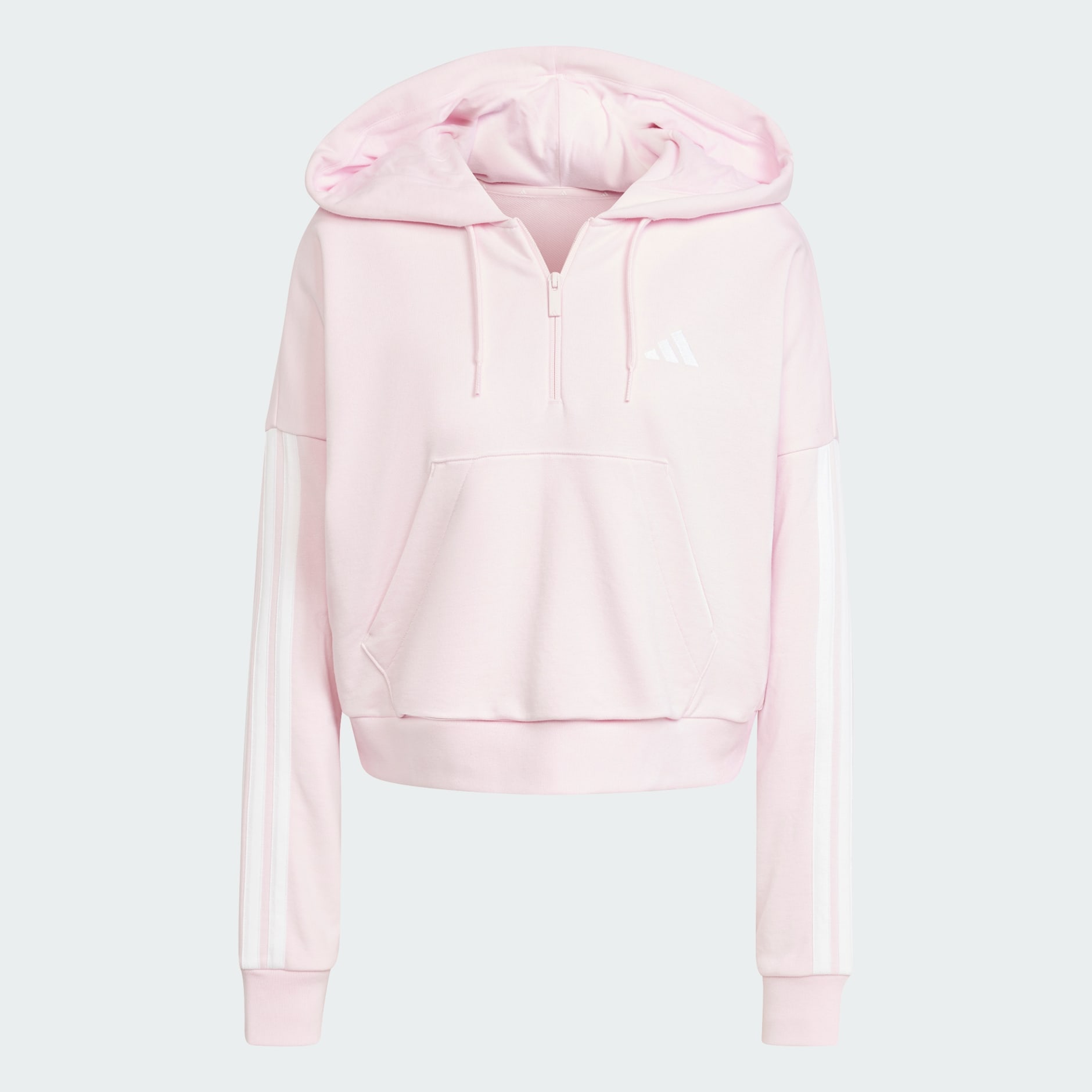 Essentials 3-Stripes French Terry Quarter-Zip Hoodie - Pink