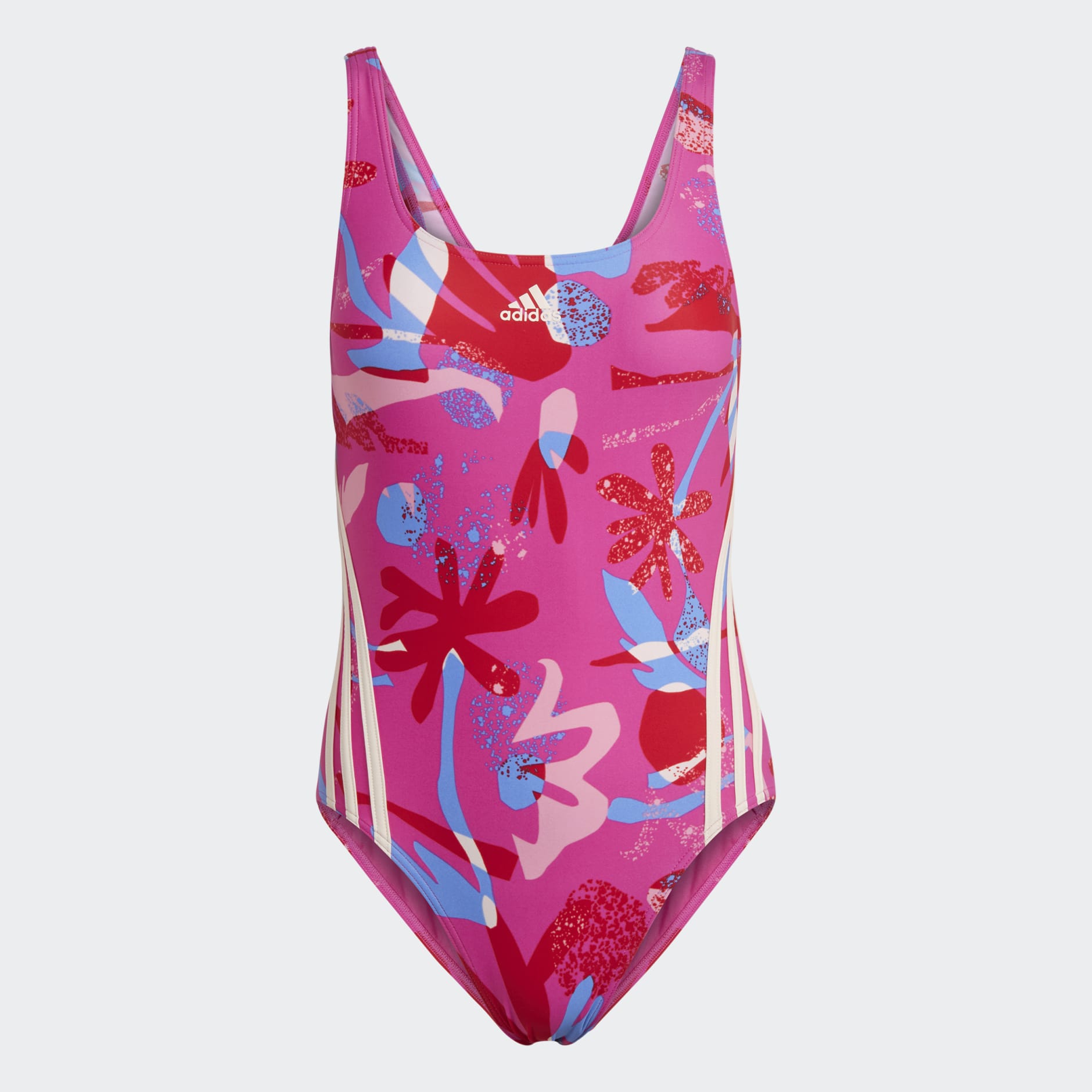 Costum de baie cu 3 dungi și model floral