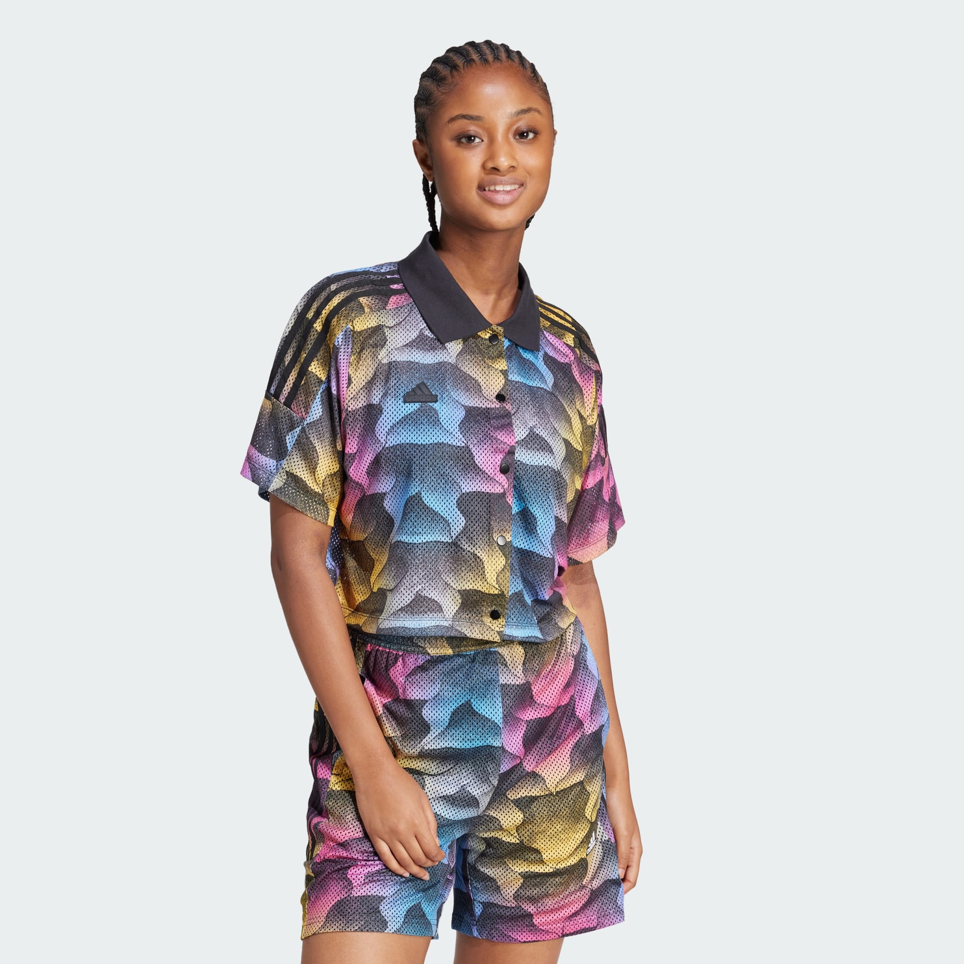 Women's Clothing - Tiro Print Mesh Summer Shirt - Black | adidas 