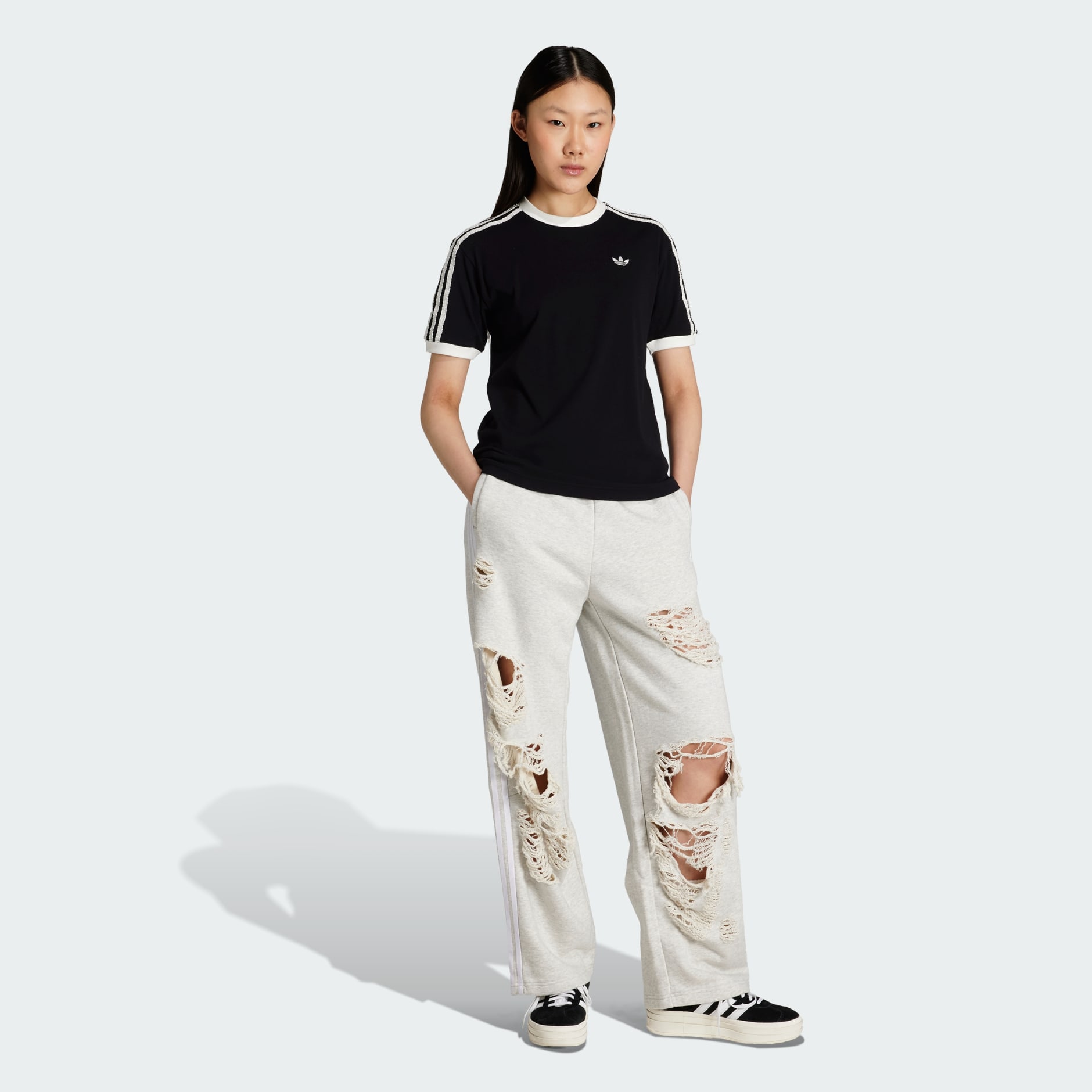 ★ adidas★ Ruffle 3S Tee Black KC8819 adidas Originals Ruffle 3-Stripes Tee - Black | adidas New