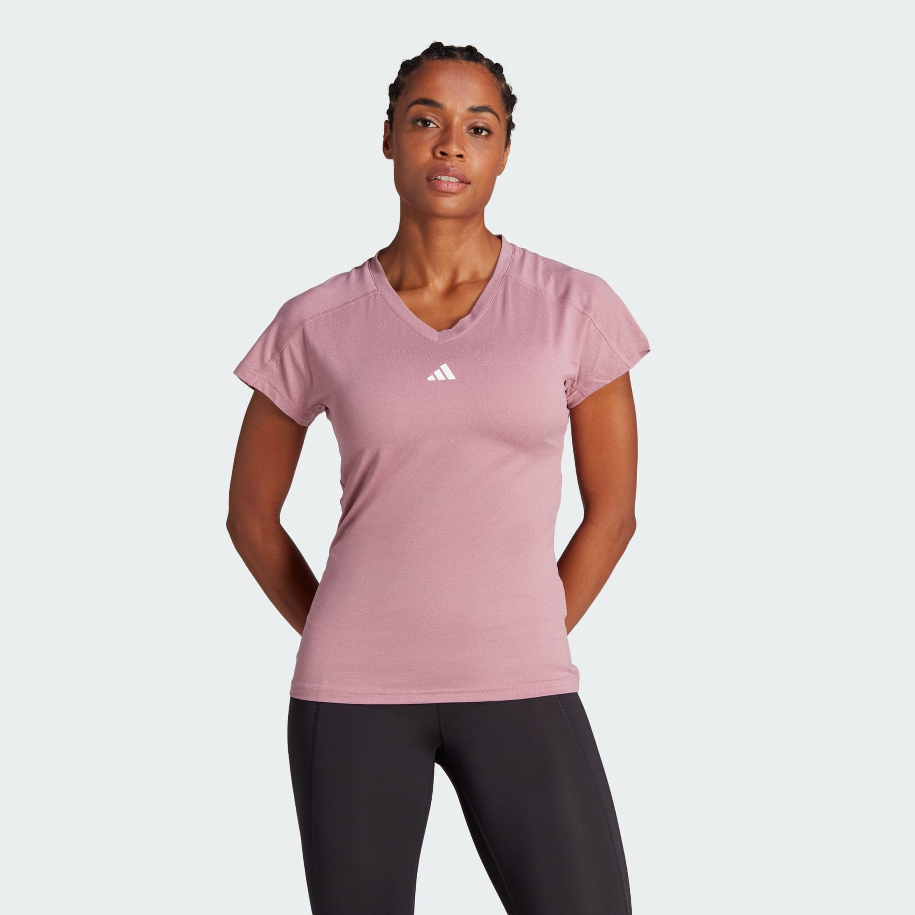 - Pink adidas Minimal Oman Essentials - AEROREADY Tee Clothing V-Neck | Women\'s Train Branding