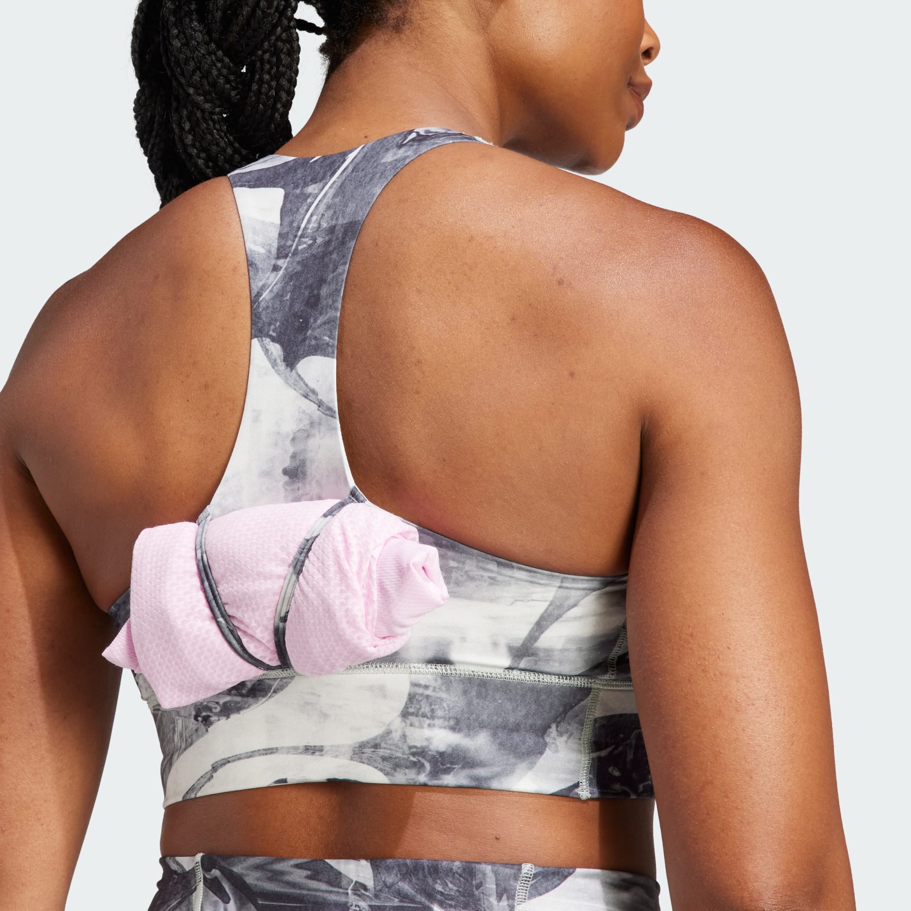 adidas Run Pocket Medium-Support Allover Print Bra - Grey