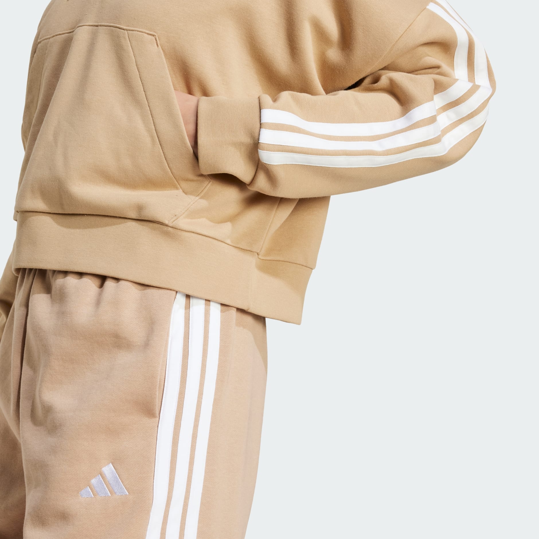 Hanorac Essentials din material plușat, cu fermoar 1/4 și 3 dungi