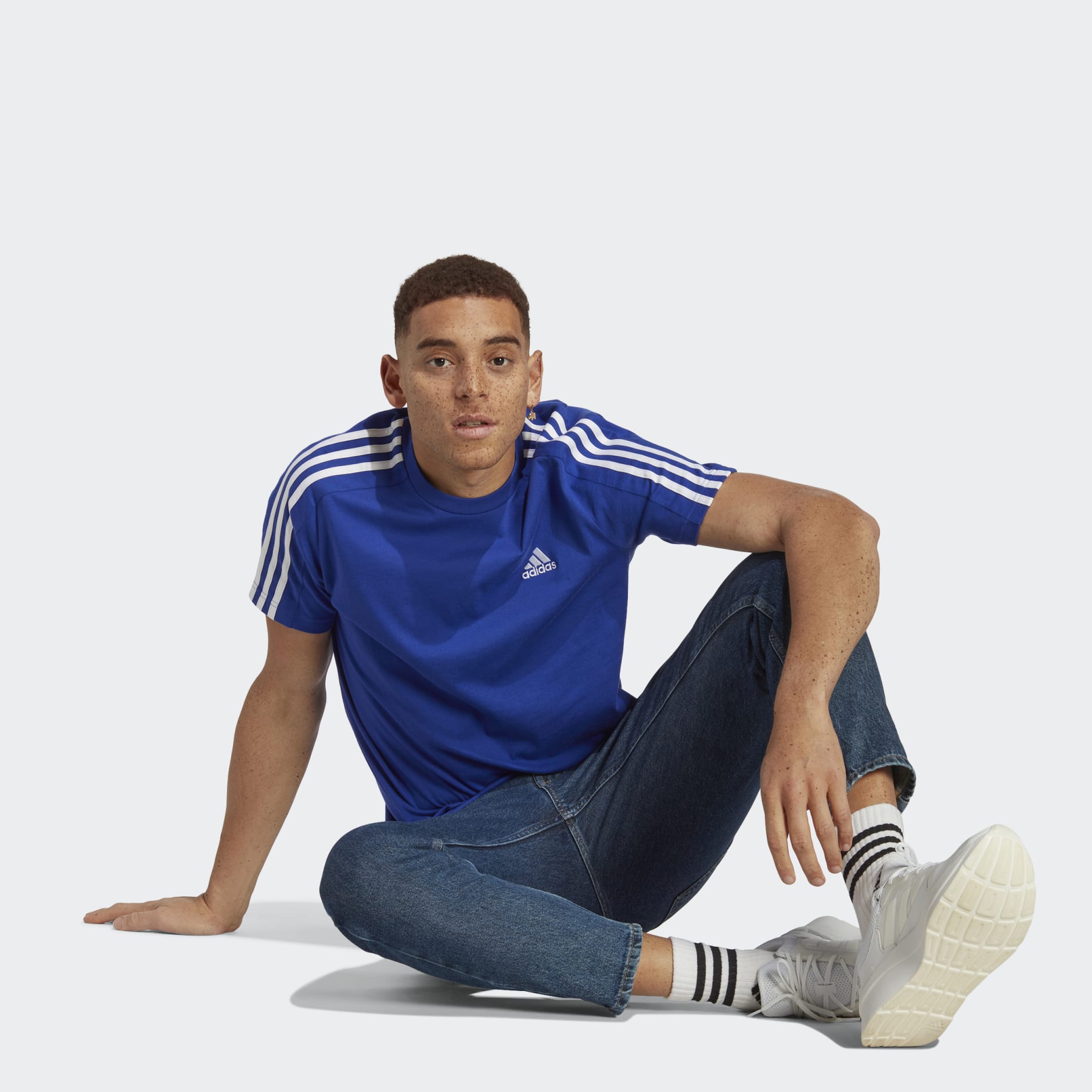 Men\'s Clothing - Essentials Single Jersey 3-Stripes Tee - Blue | adidas  Qatar