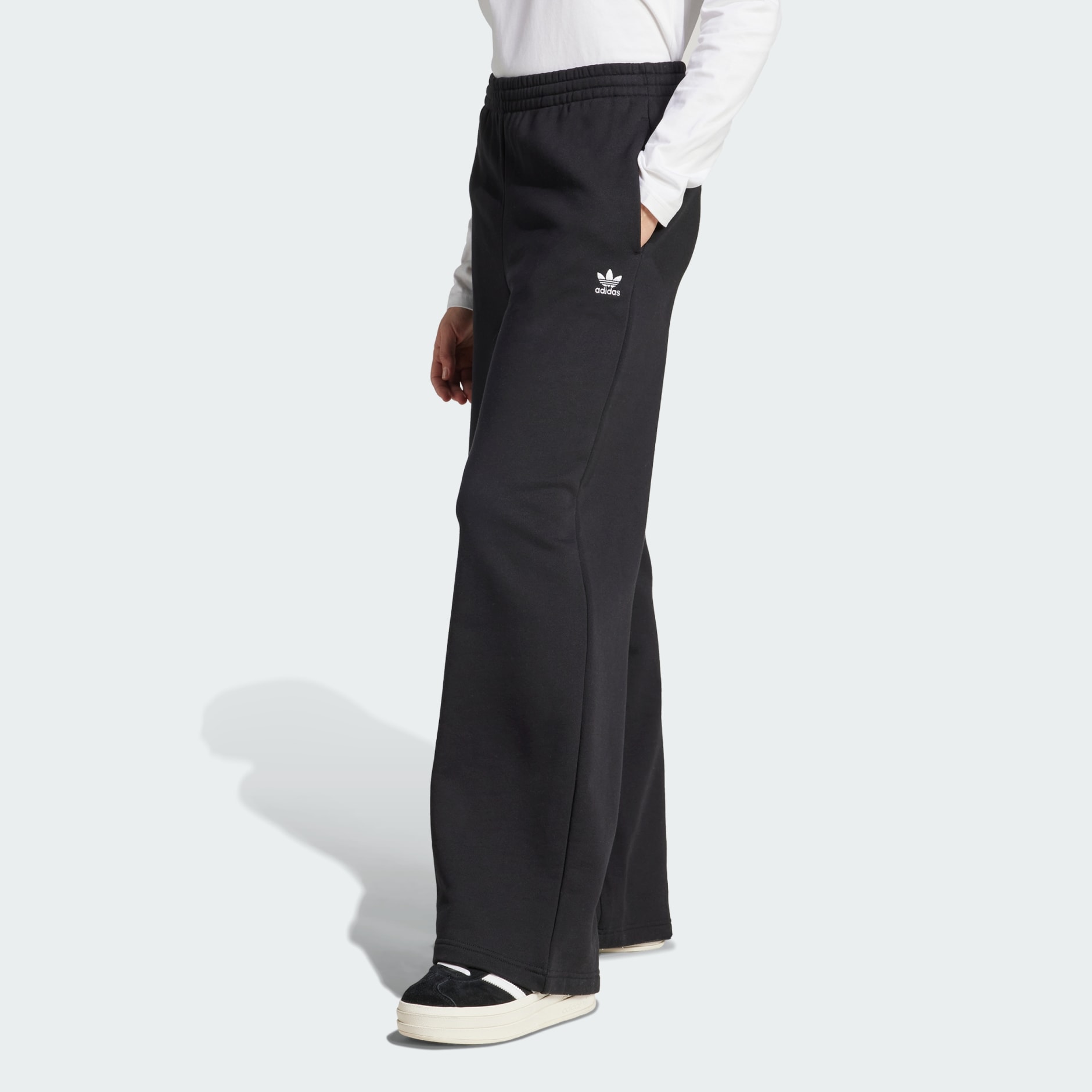 Essentials Wide Leg Pant French Terry - Black | adidas Hong Kong