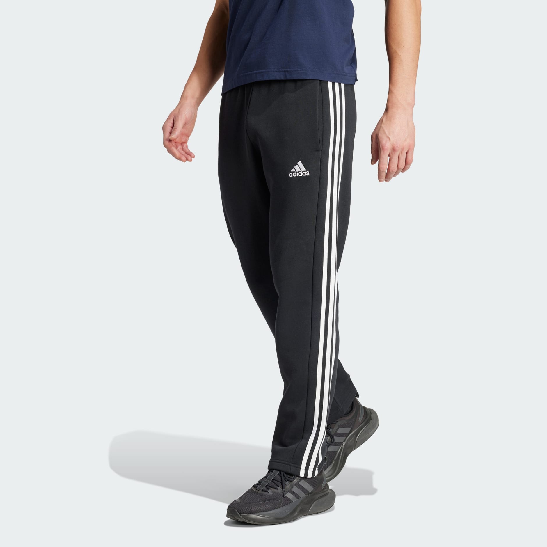 Clothing Essentials 3 Stripes Open Hem Fleece Pants Black adidas Oman