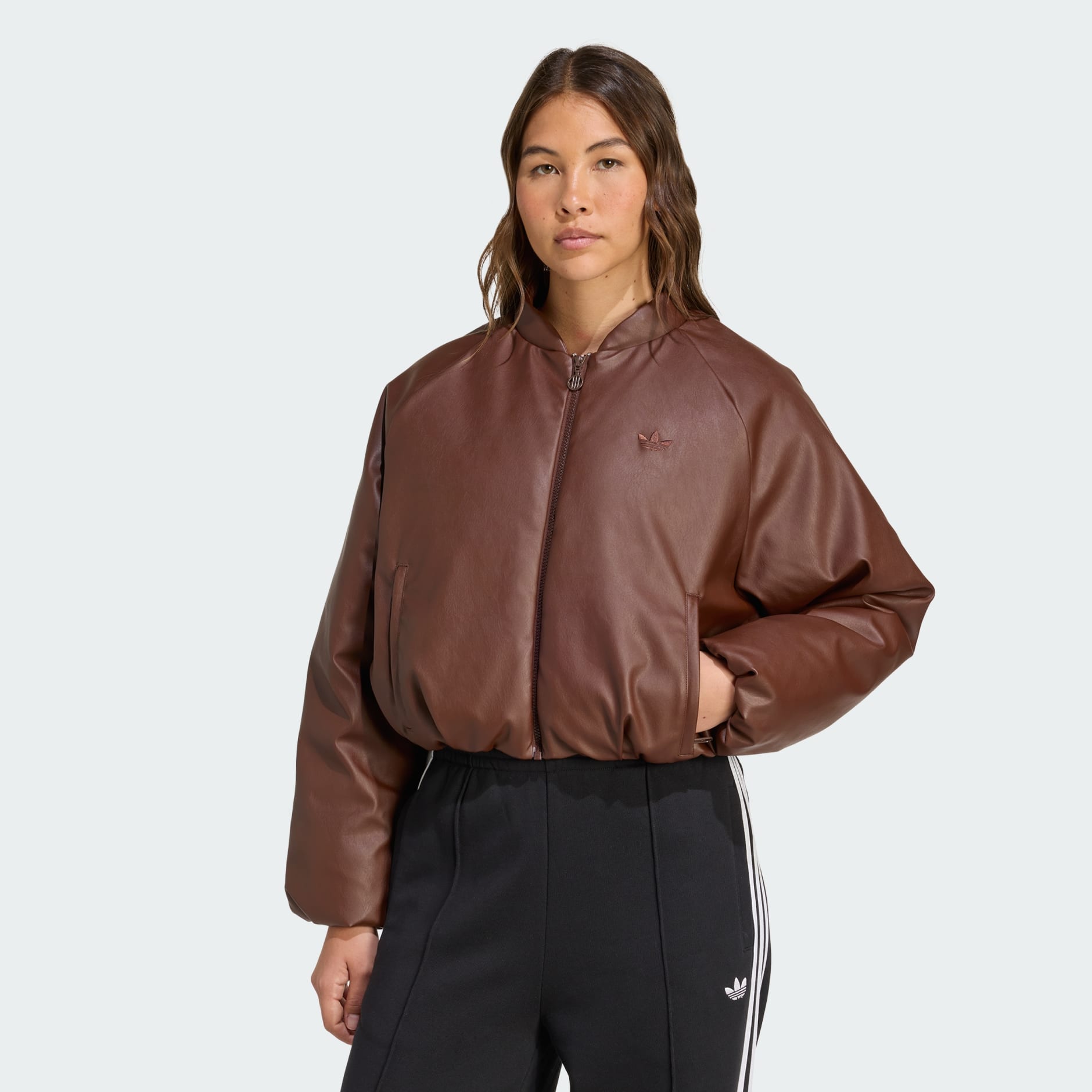 Pleather Bomber Synthetic Down Jacket