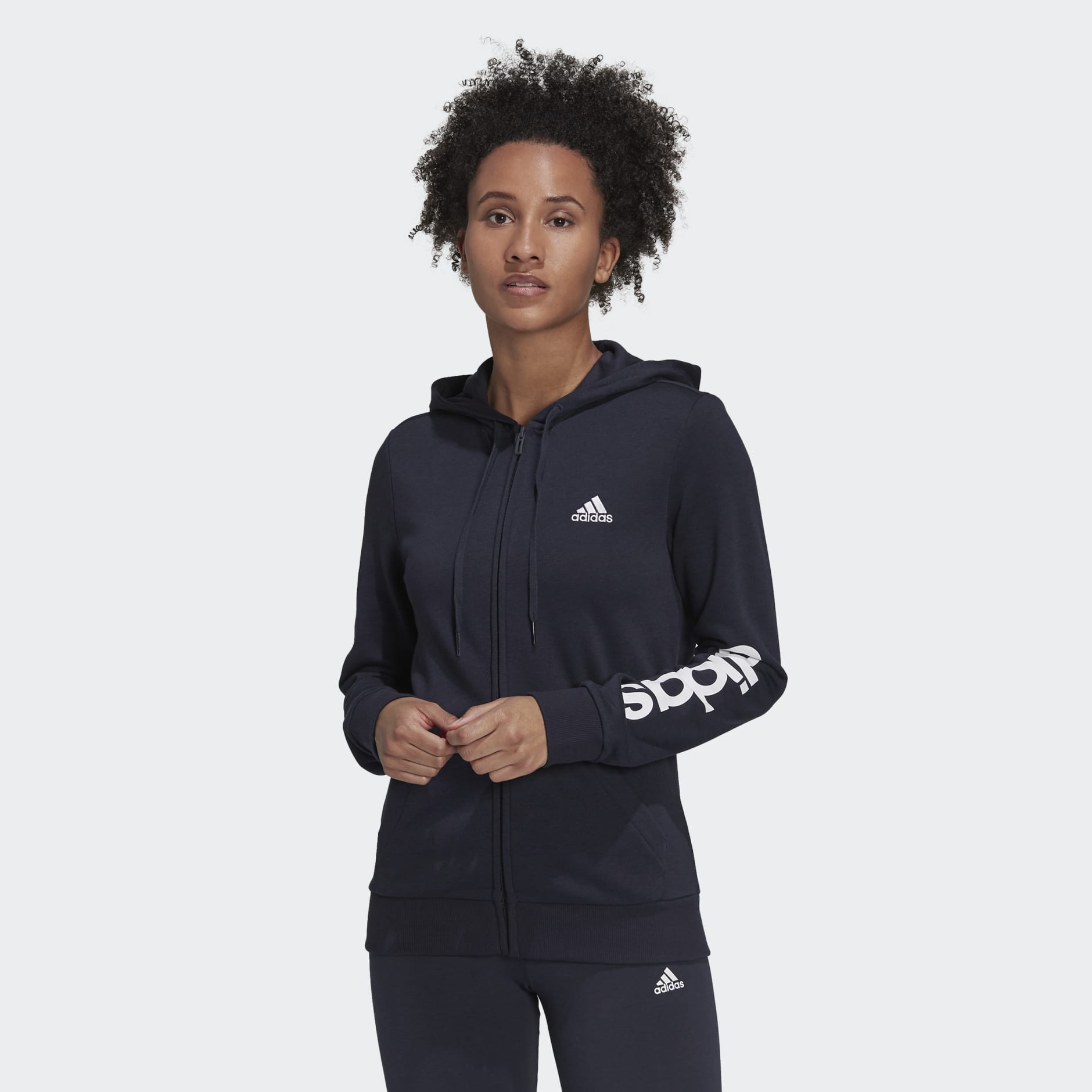 Women's Clothing - Essentials Logo Full-Zip Hoodie - Blue | adidas ...