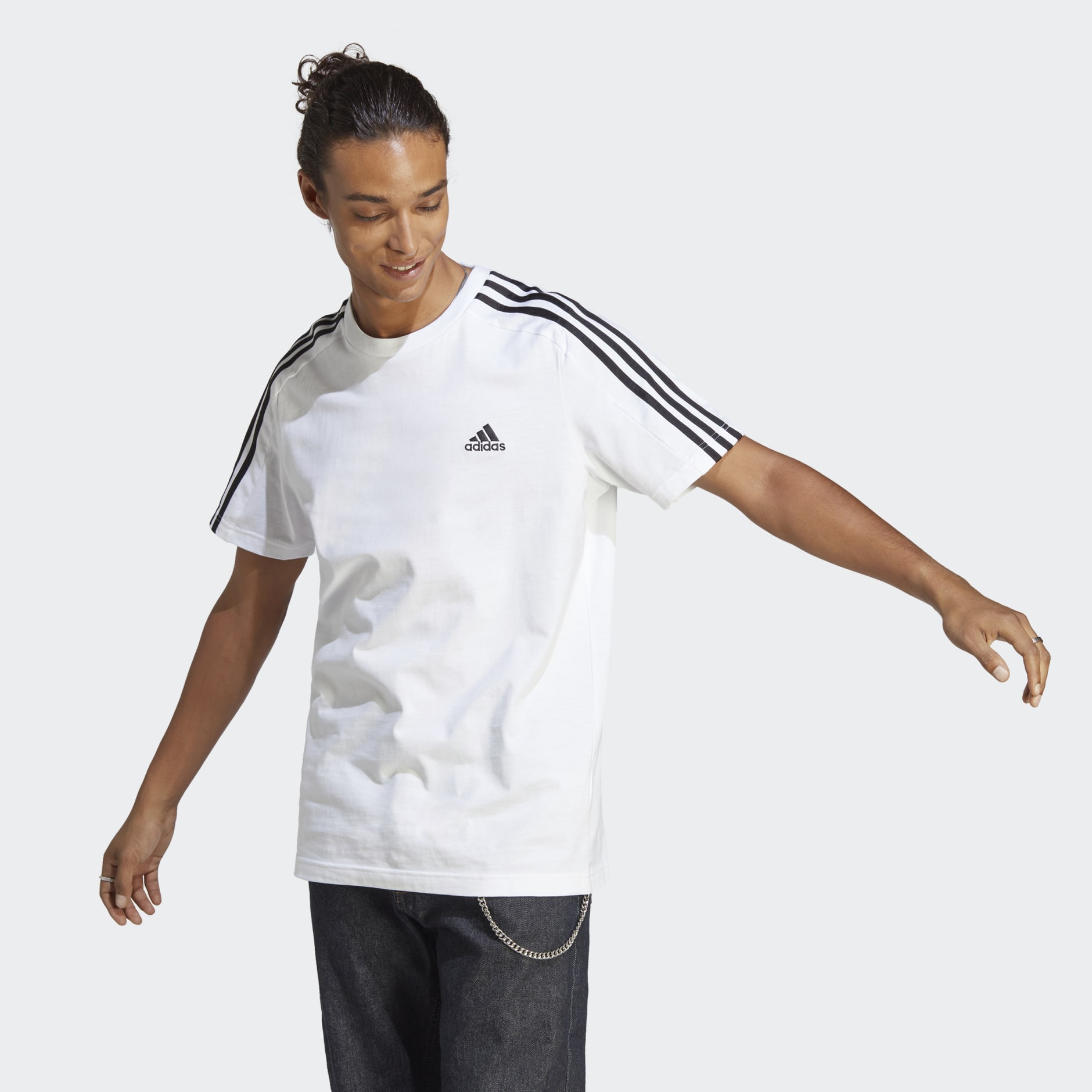 adidas Essentials Single Jersey 3-Stripes Tee - White | adidas UAE