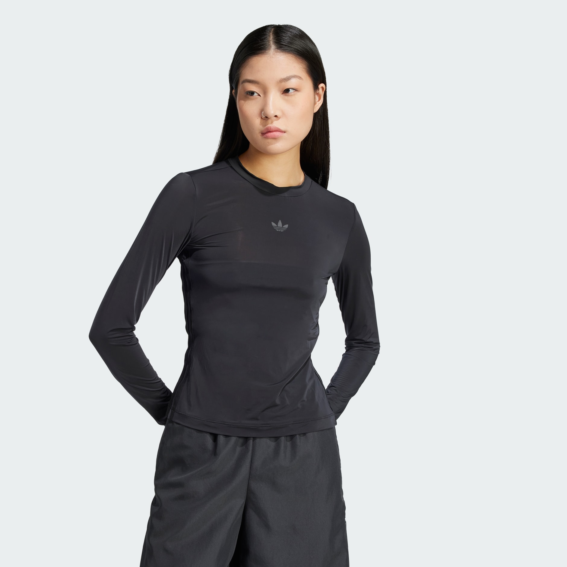 adidas Adicolor Sheer 3-Stripes Long Sleeve Tee - Black