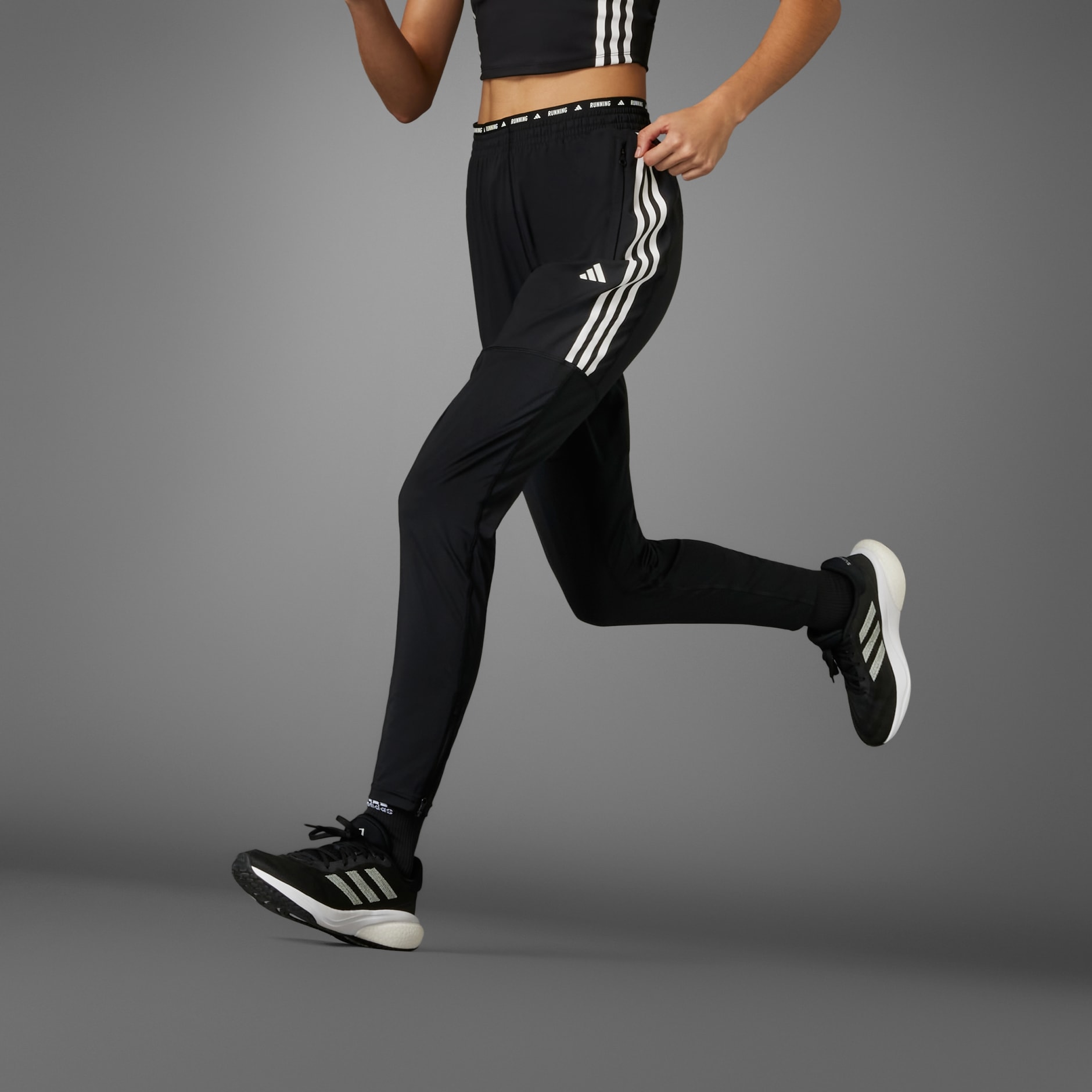 adidas Own the Run 3-Stripes Pants - Black