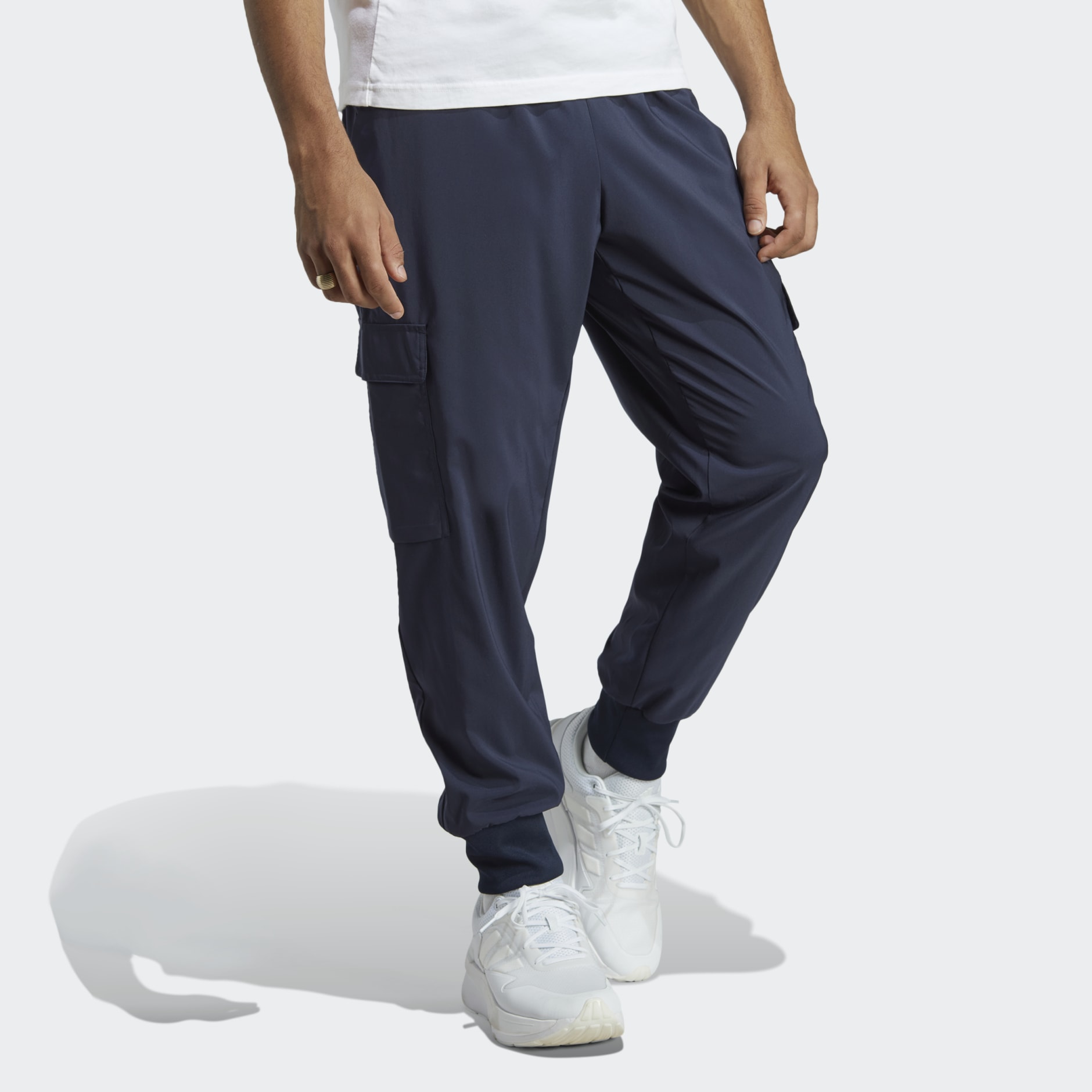 adidas Essentials Small Logo Woven Cargo Ankle-Length Pants - Blue ...