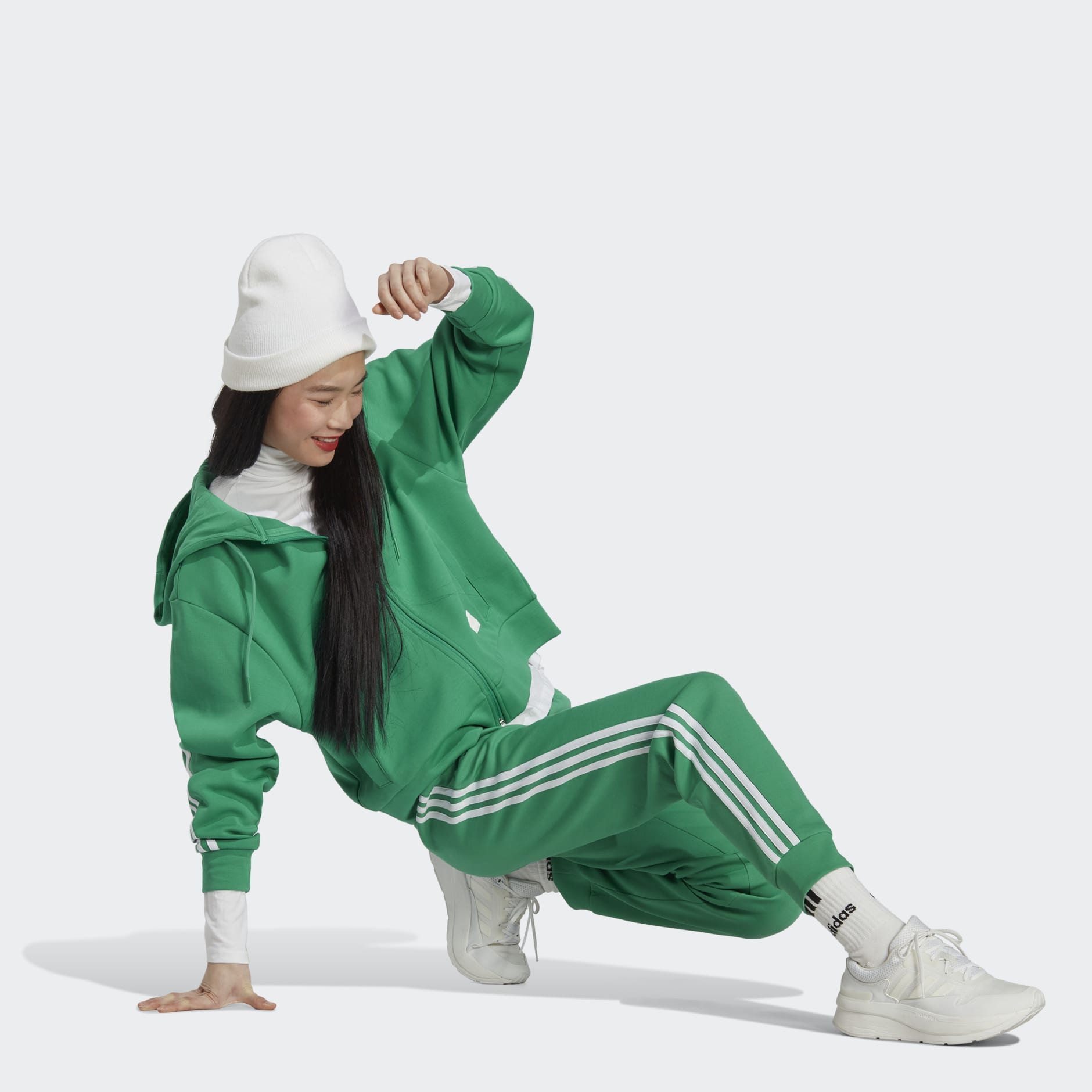 Adidas originals 3-stripes full zip hoodie green sale