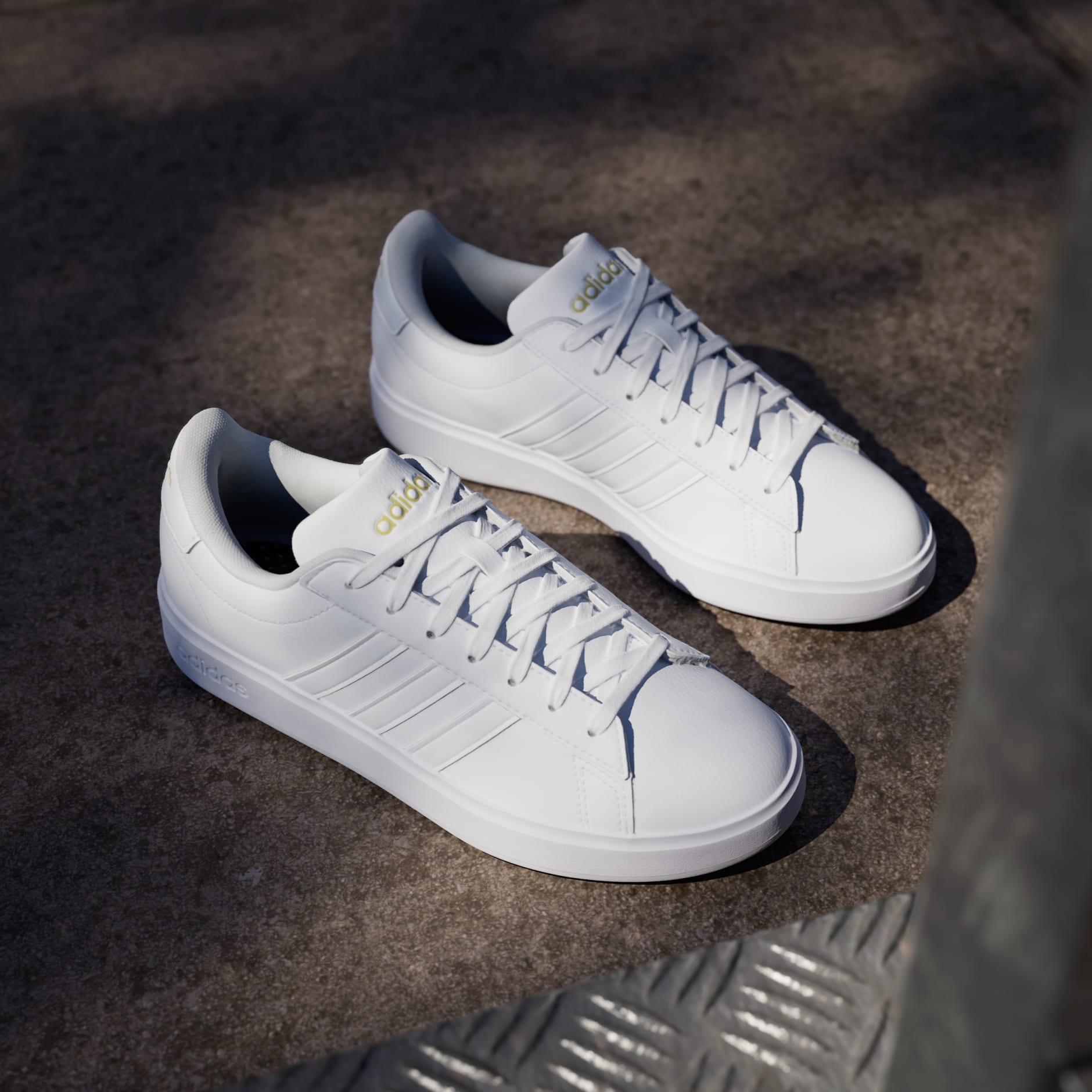 Adidas grand court white on white best sale