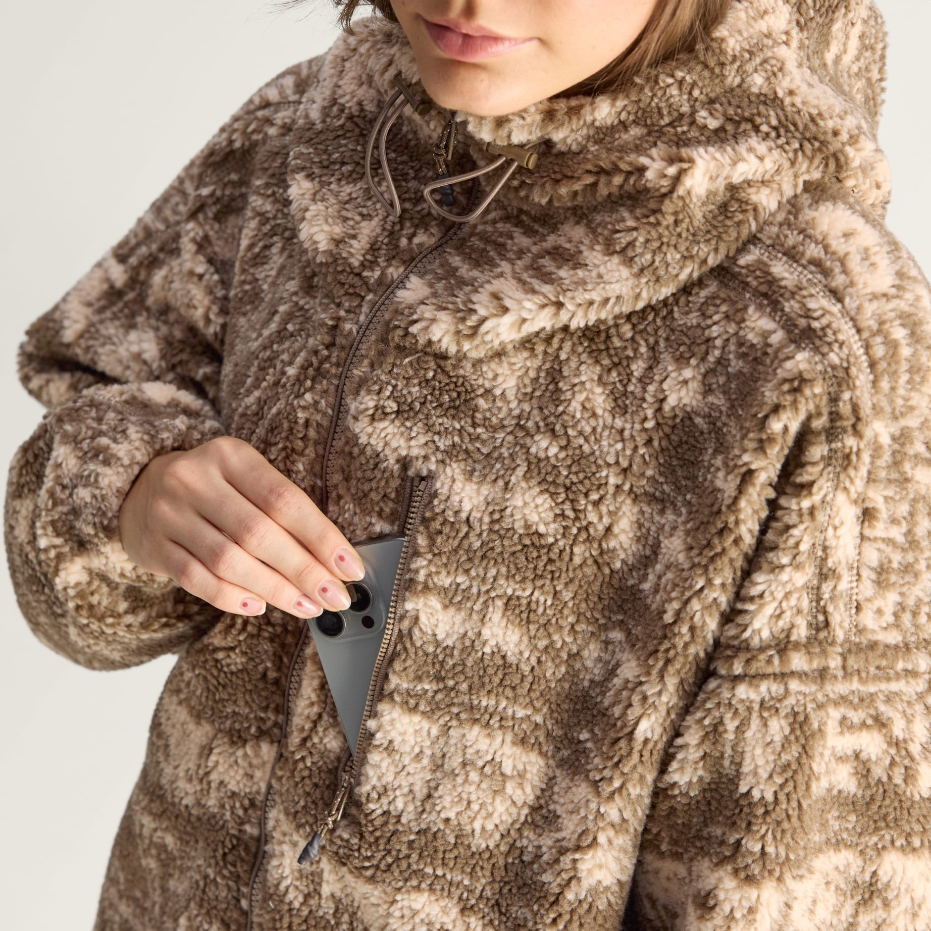 Hanorac din fleece pentru iarnă adidas By Stella McCartney cu fermoar de sus p&acirc;nă jos și imprimeu