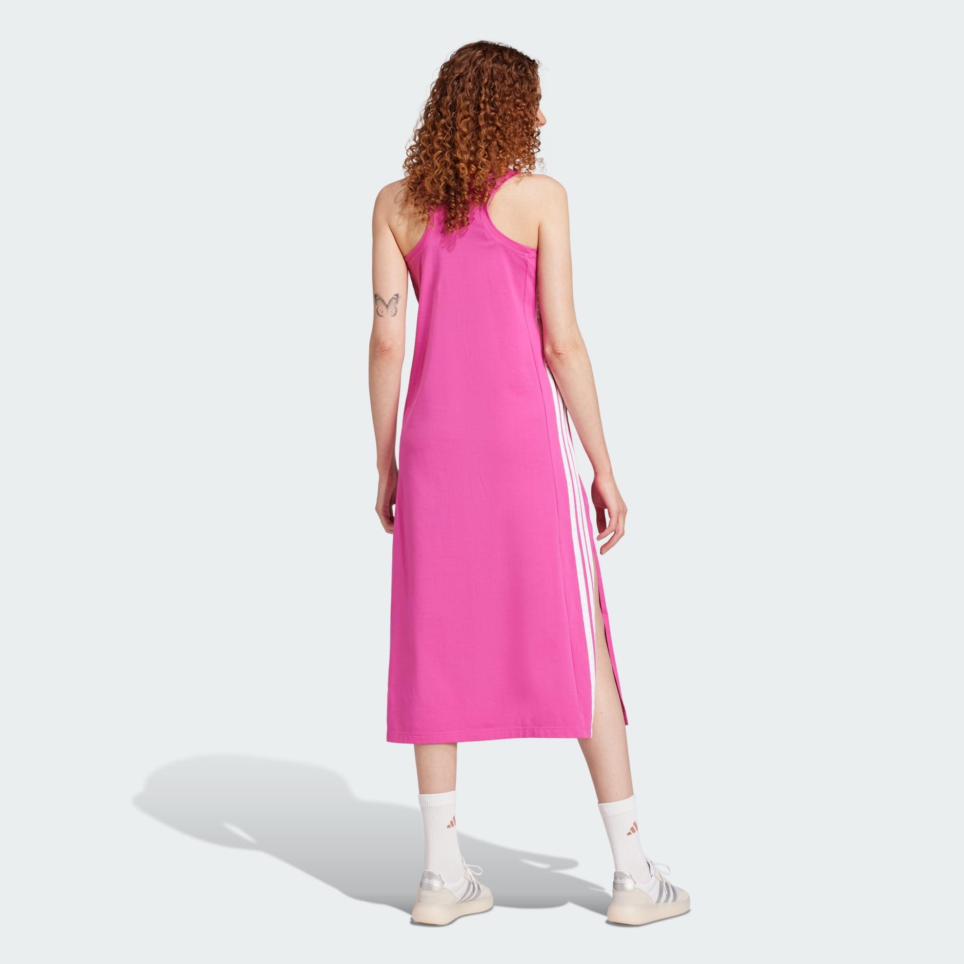 Essentials 3-Stripes Long Racerback Dress - Pink | adidas