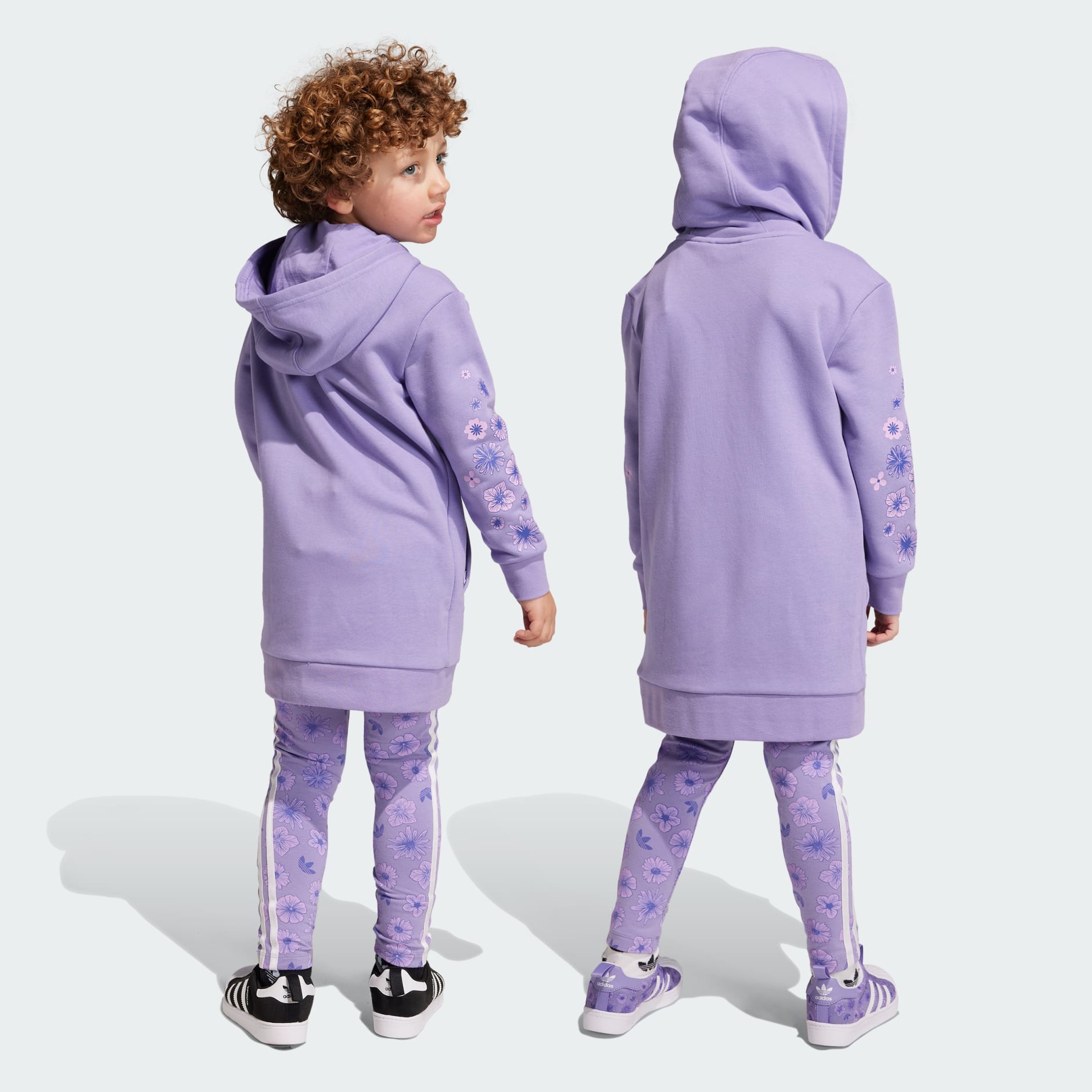 Clothing - Floral Full-Zip Elongated Hoodie Set - Purple