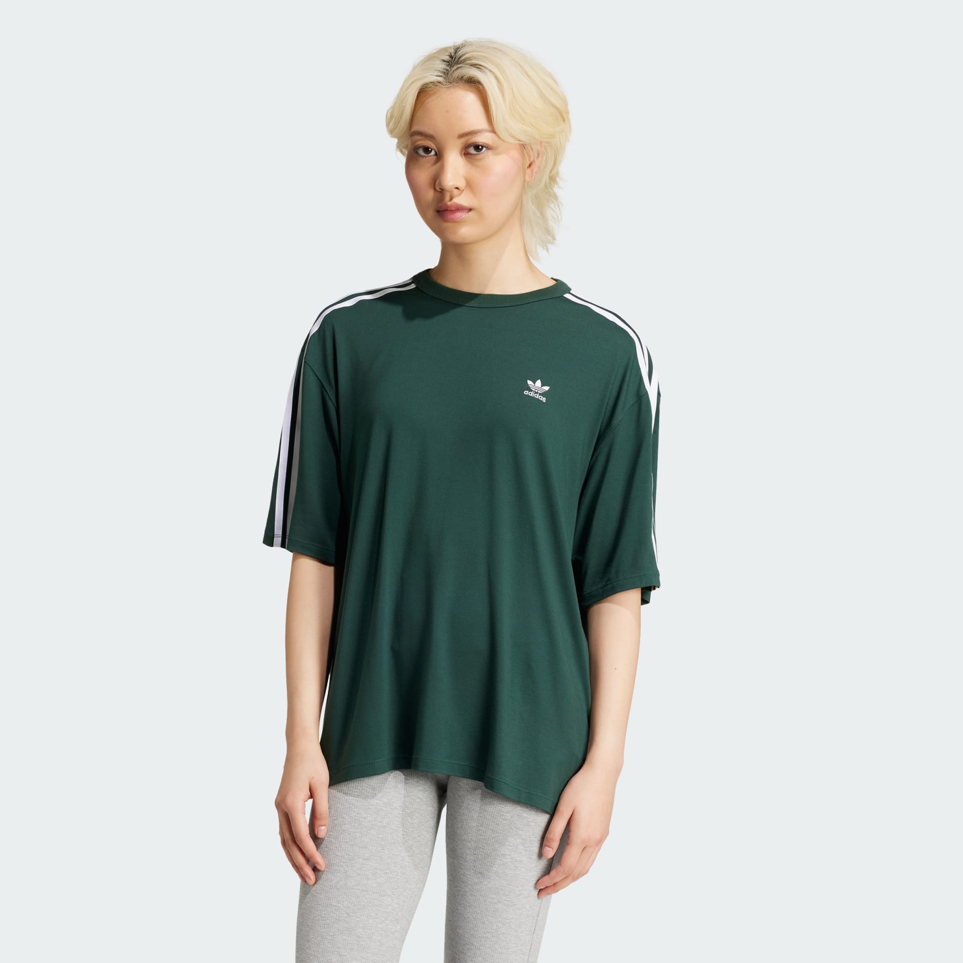 adidas 3 Stripes Oversized Tee Green adidas TZ