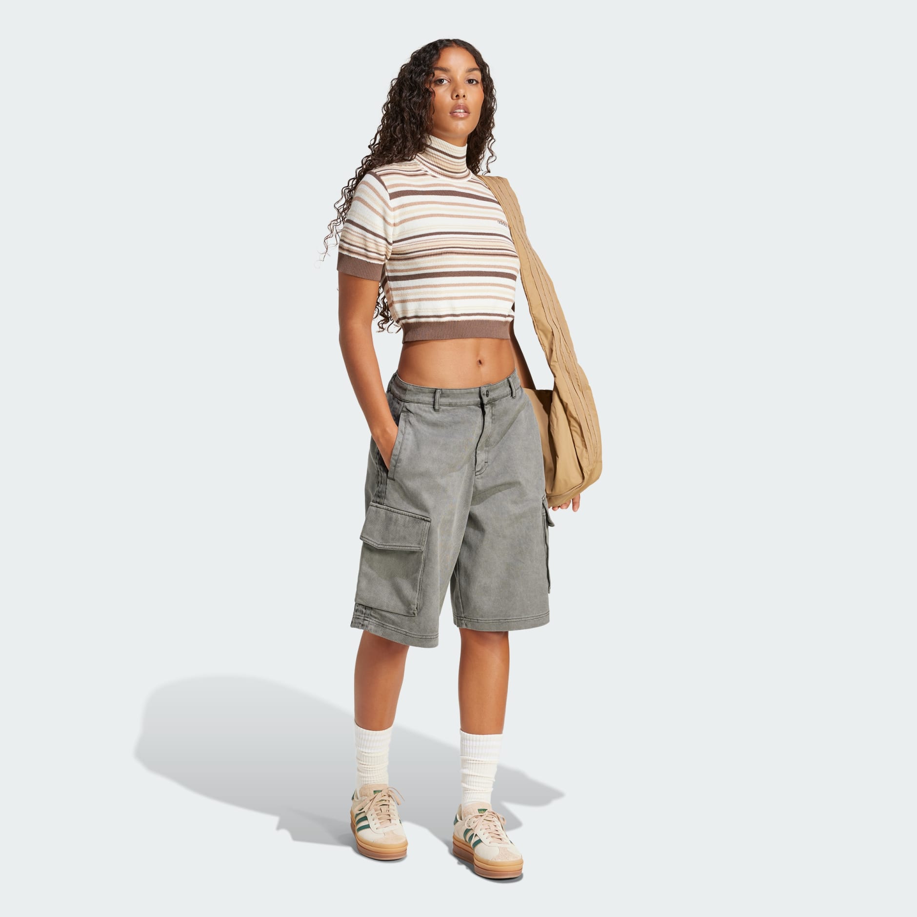 CLOTHING - Striped Cropped Turtleneck - Brown | adidas Oman