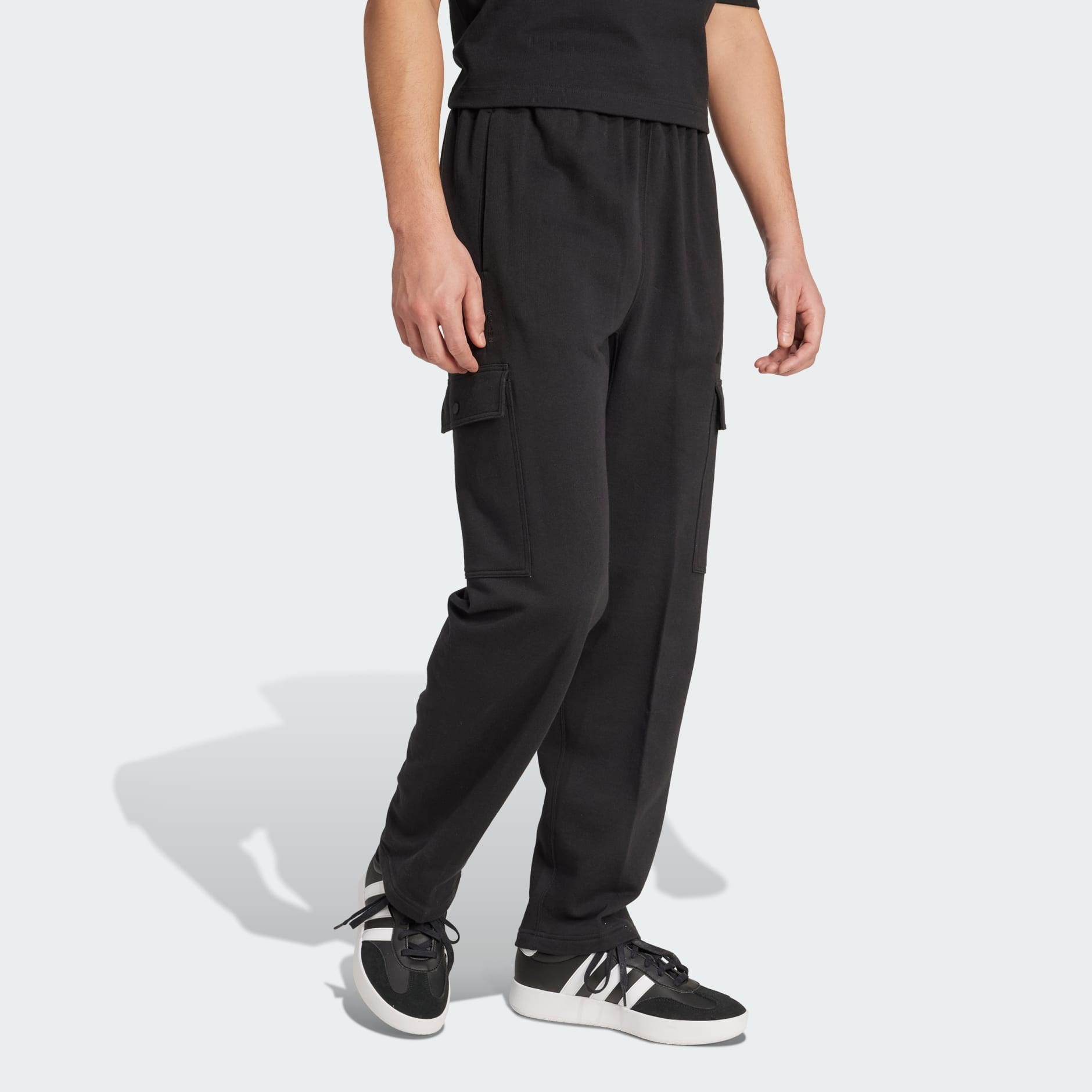 Clothing - ALL SZN French Terry Loose Cargo Open Hem Pants - Black
