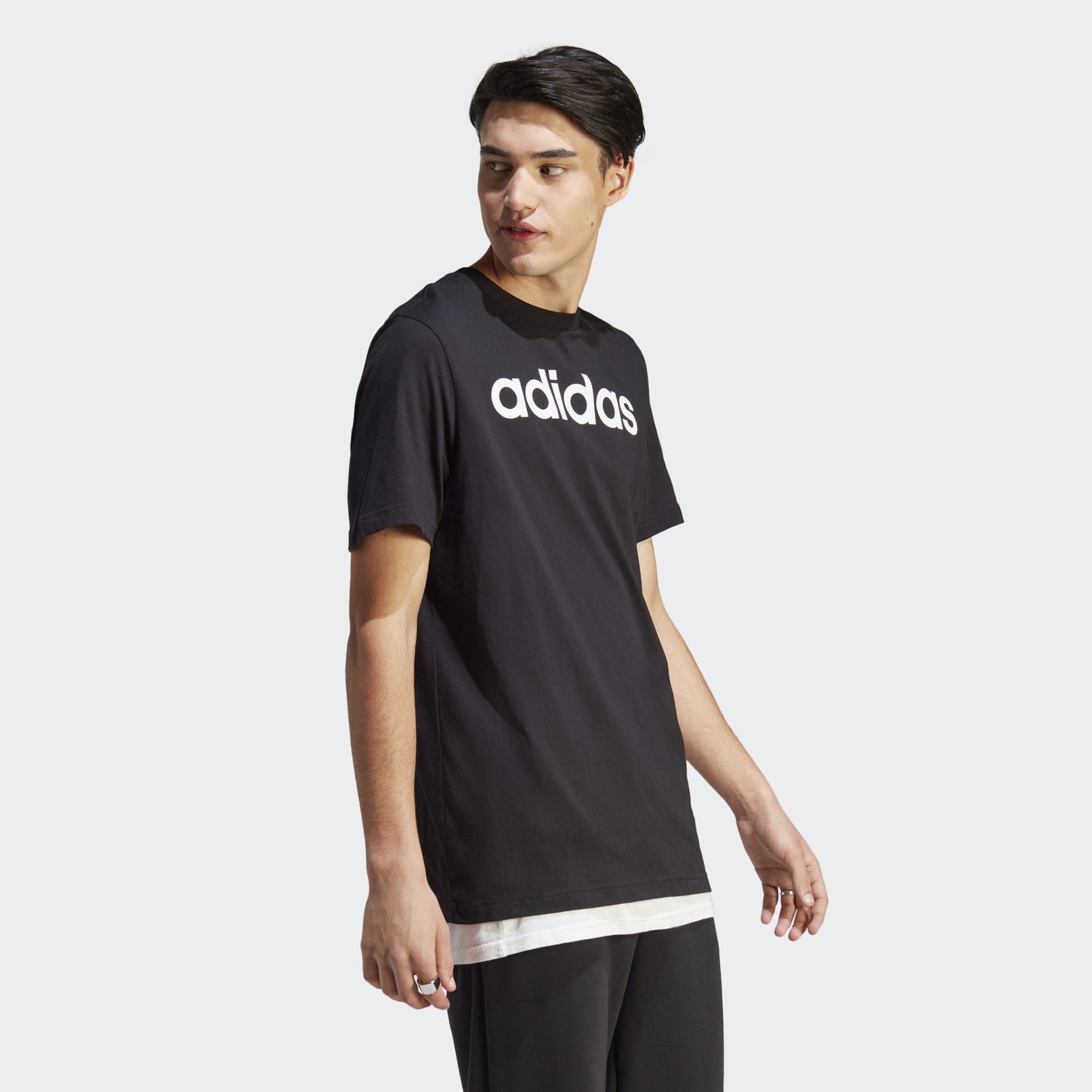 adidas Essentials Single Jersey Linear Embroidered Logo Tee - Black ...