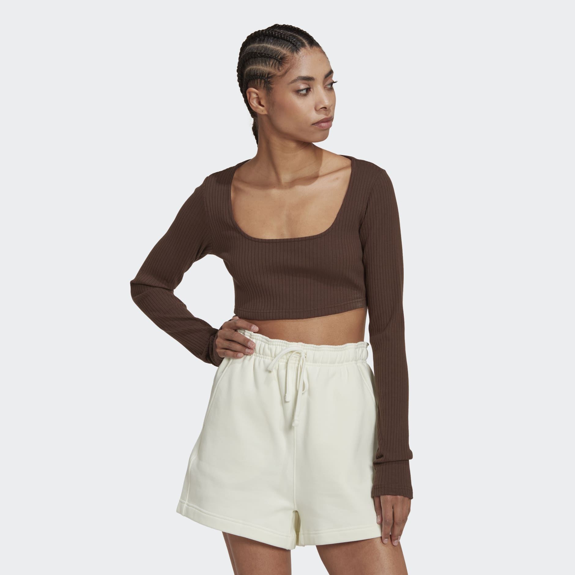 Studio Lounge Ribbed Cropped Long Sleeve Tee