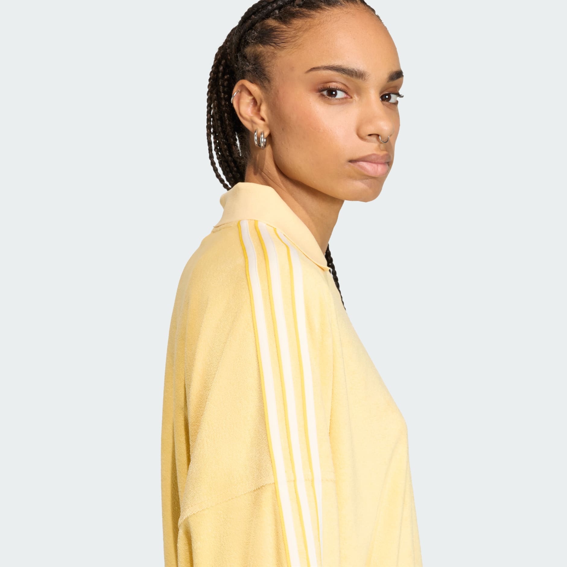 BLUZĂ POLO TERRY TOWEL CU GULER &Icirc;N V ȘI M&Acirc;NECĂ LUNGĂ