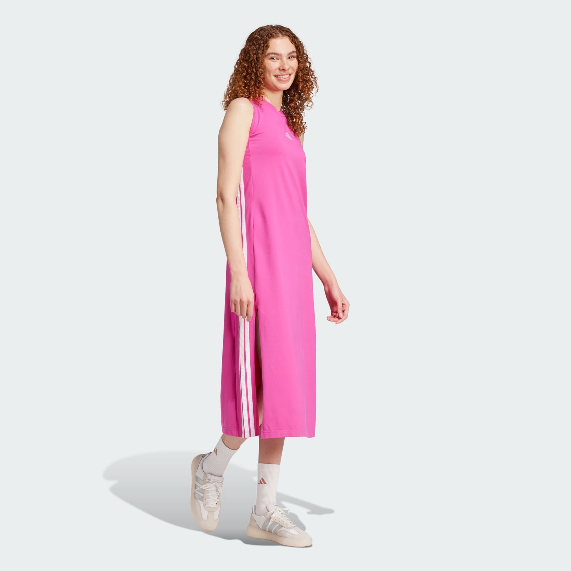 Essentials 3-Stripes Long Racerback Dress - Pink | adidas