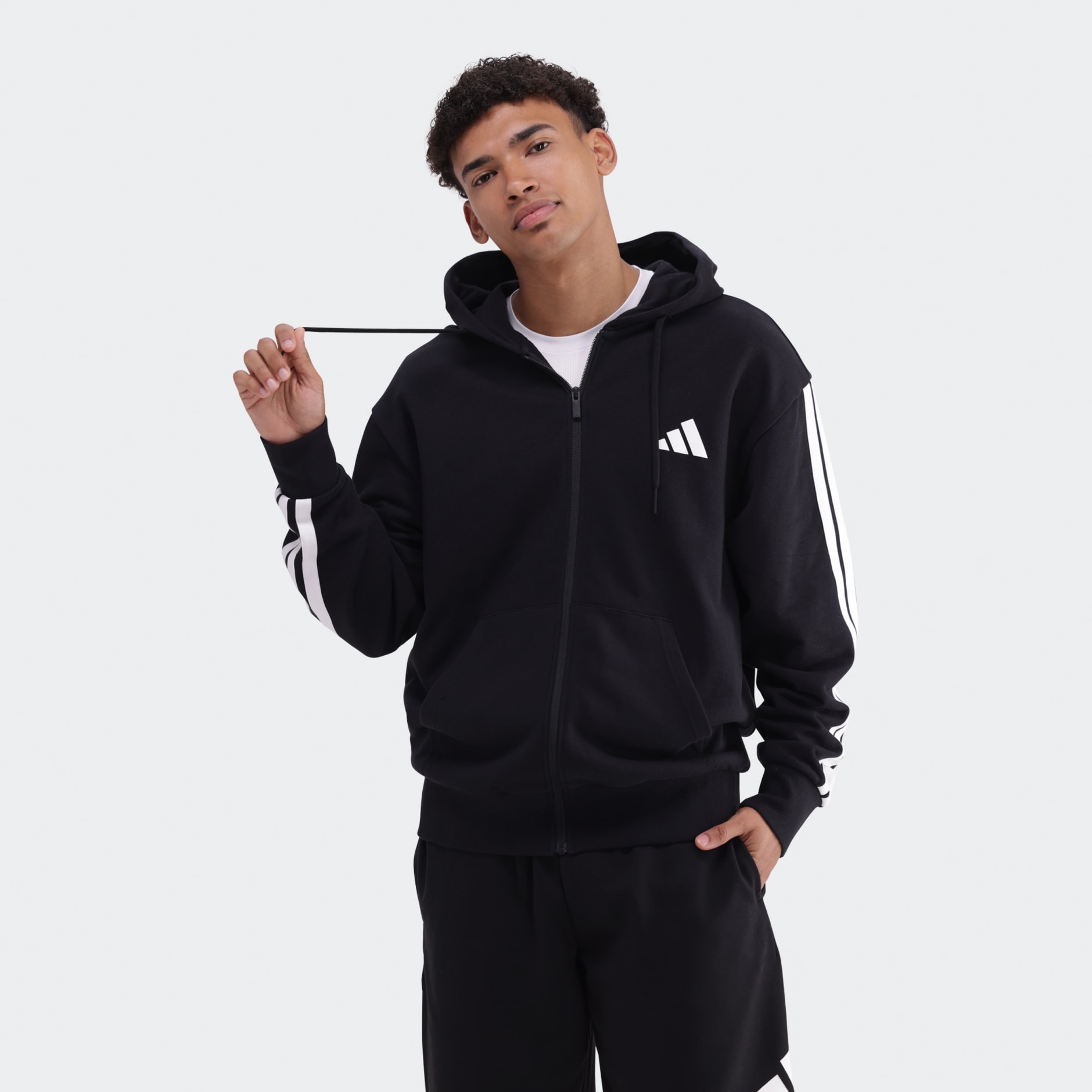 Essentials 3-Stripes French Terry Full-Zip Hoodie