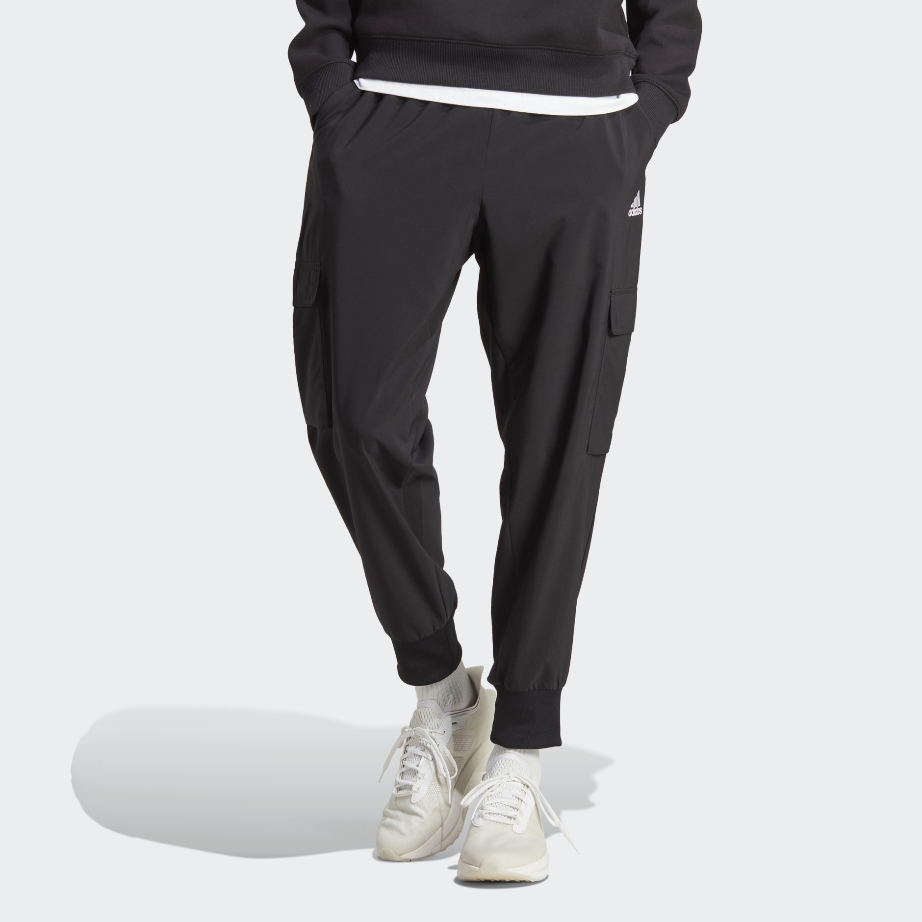 adidas Essentials Small Logo Woven Cargo Ankle-Length Pants - Black ...