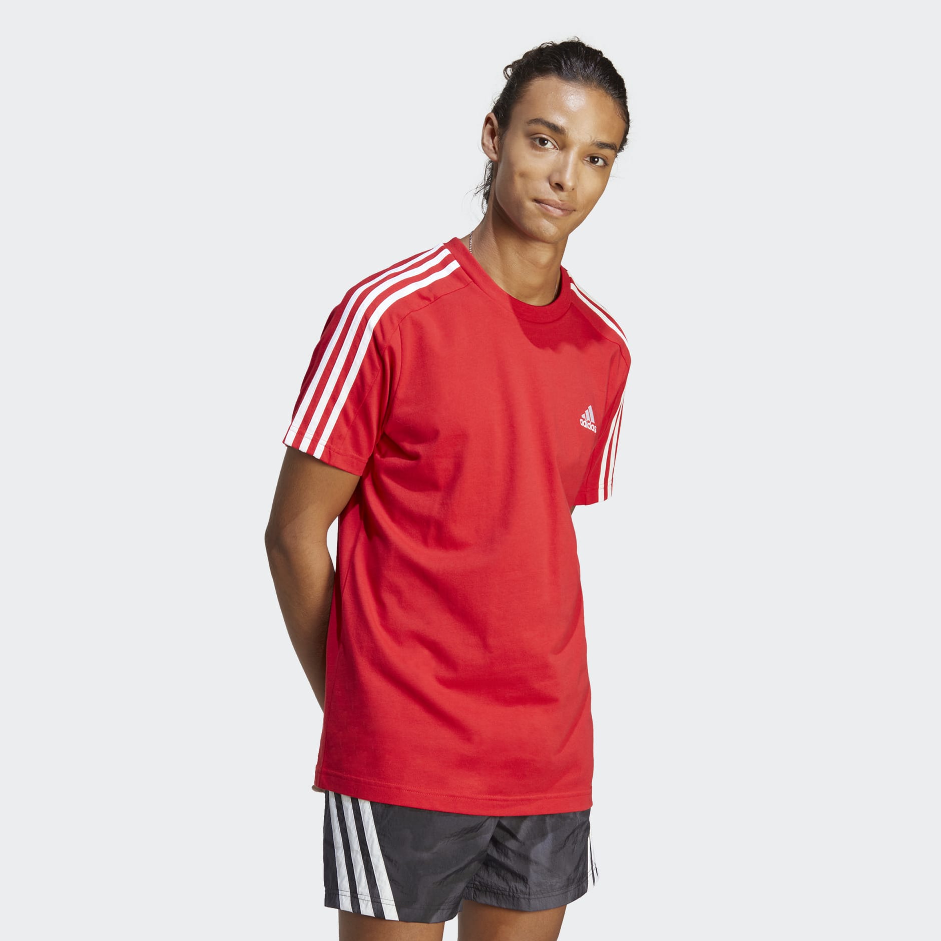 adidas Essentials Single Jersey 3-Stripes Tee - Red | adidas UAE