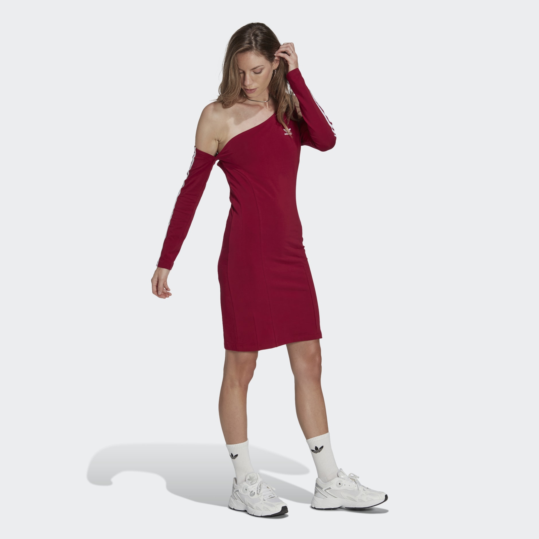 adidas Centre Stage Cutout Long Sleeve Dress - Red | adidas IQ