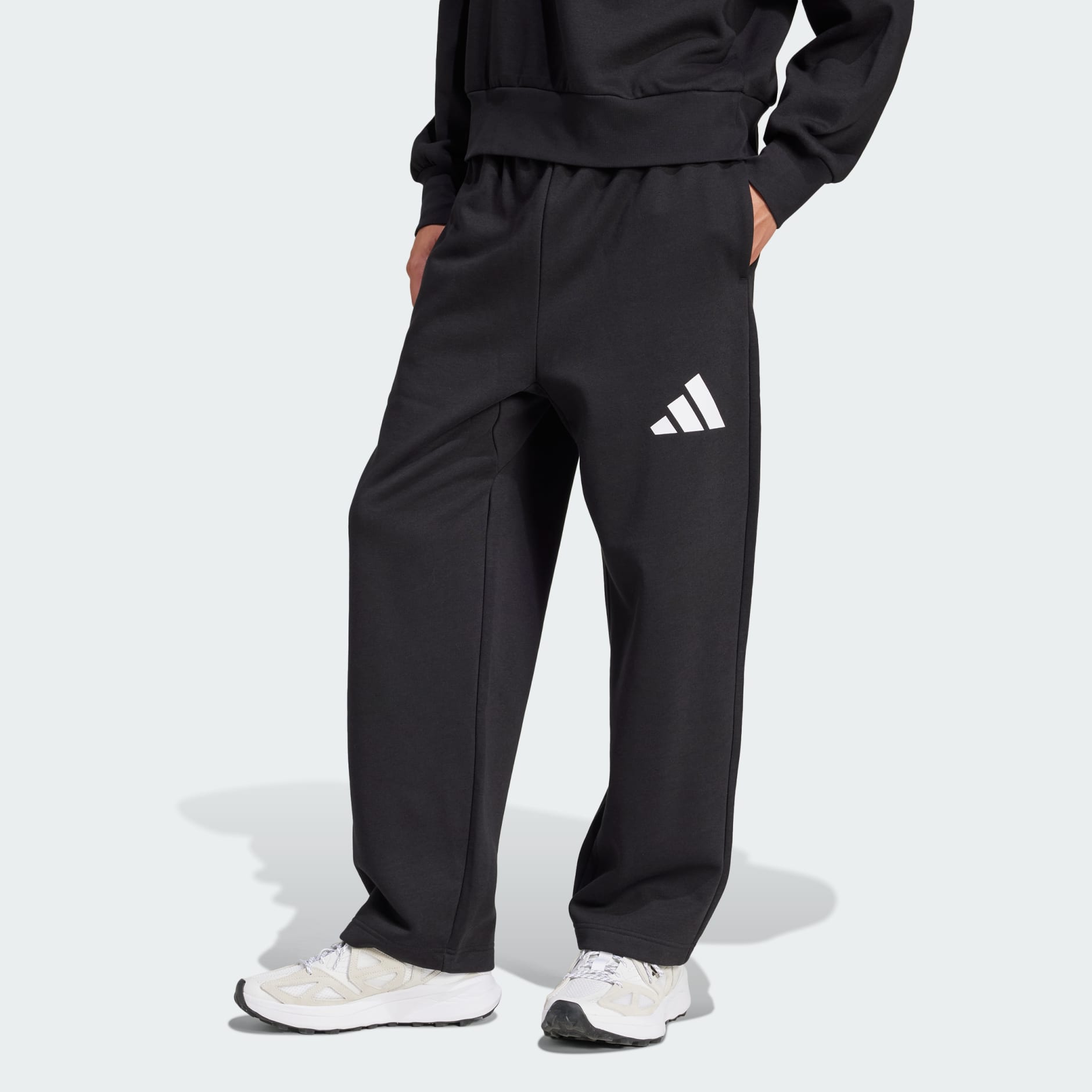 Clothing - Essentials Wide-Leg 3 Bar Logo Pants - Black | adidas Oman