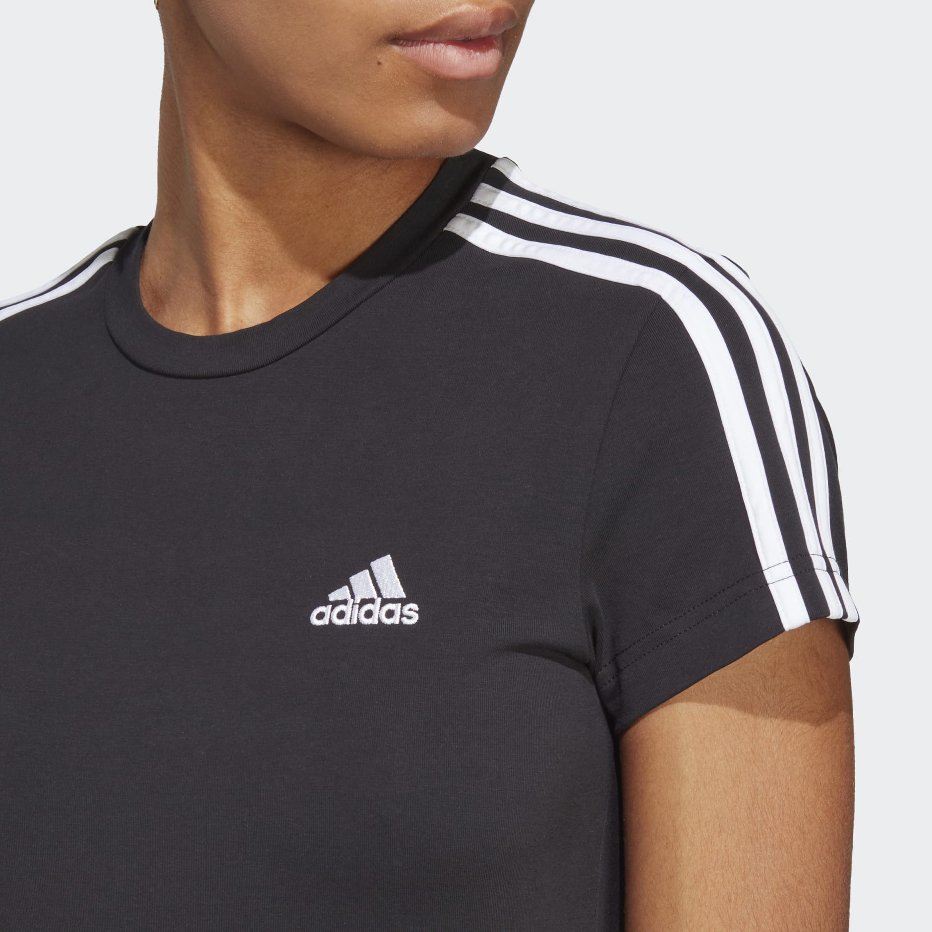 adidas Essentials 3-Stripes Single Jersey Fitted Tee Dress - Black ...