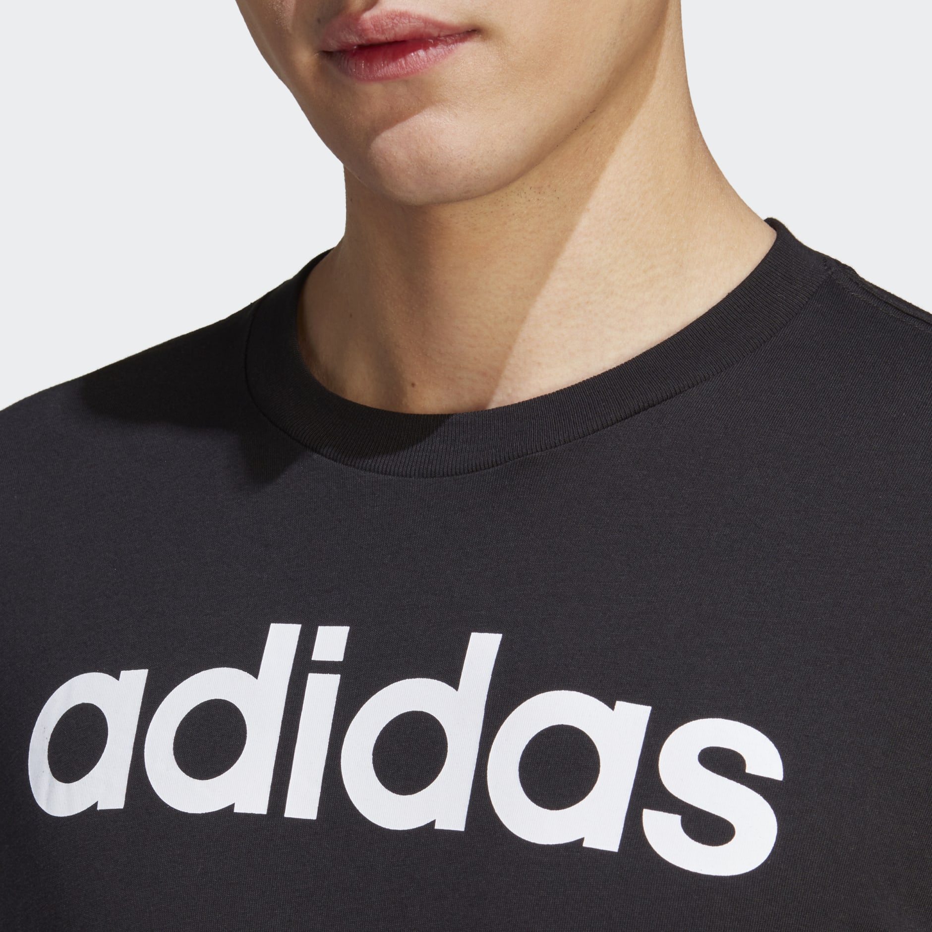 Men\'s Clothing - Essentials Single Jersey Linear Embroidered Logo Tee -  Black | adidas Saudi Arabia
