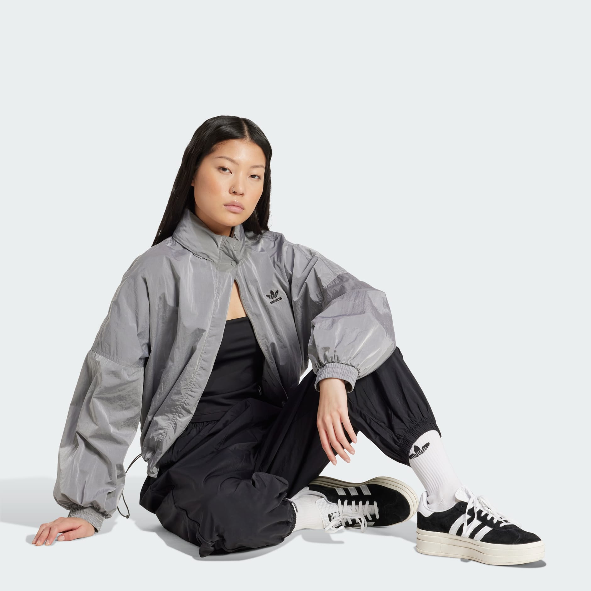 Adicolor Woven Nylon Outline Trefoil Windbreaker - Grey
