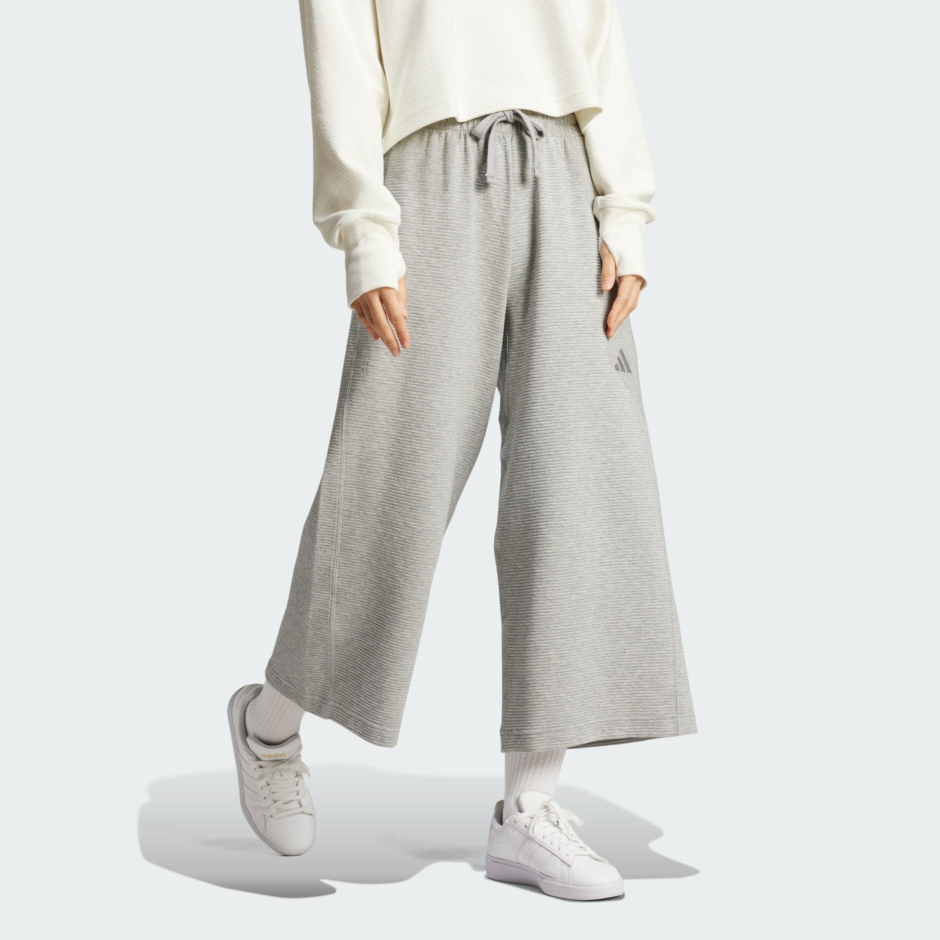 CLOTHING - ALL SZN Rib 7/8-Length Wide Leg Pants - Grey | adidas Oman