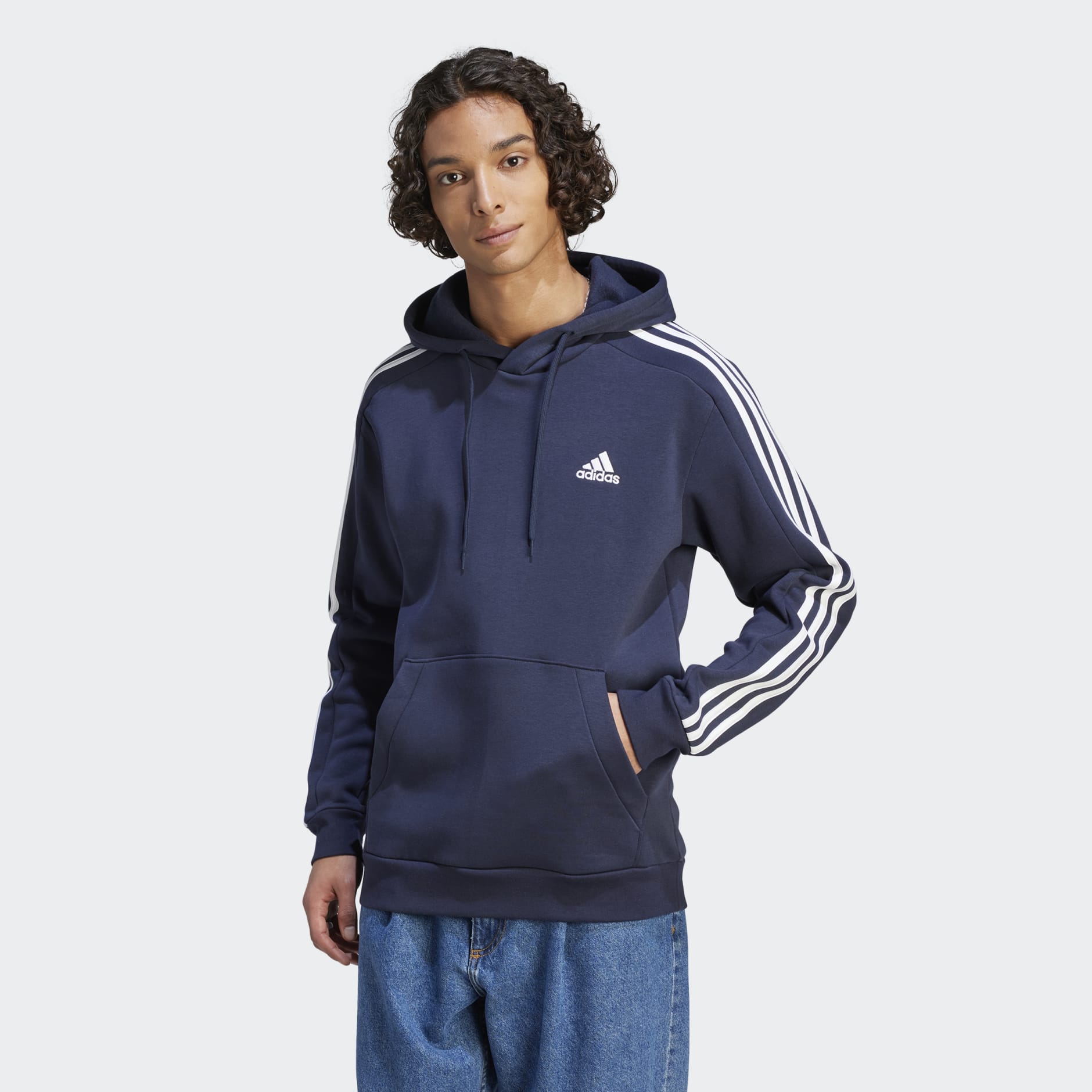 adidas Essentials Fleece 3-Stripes Hoodie - Blue | adidas UAE
