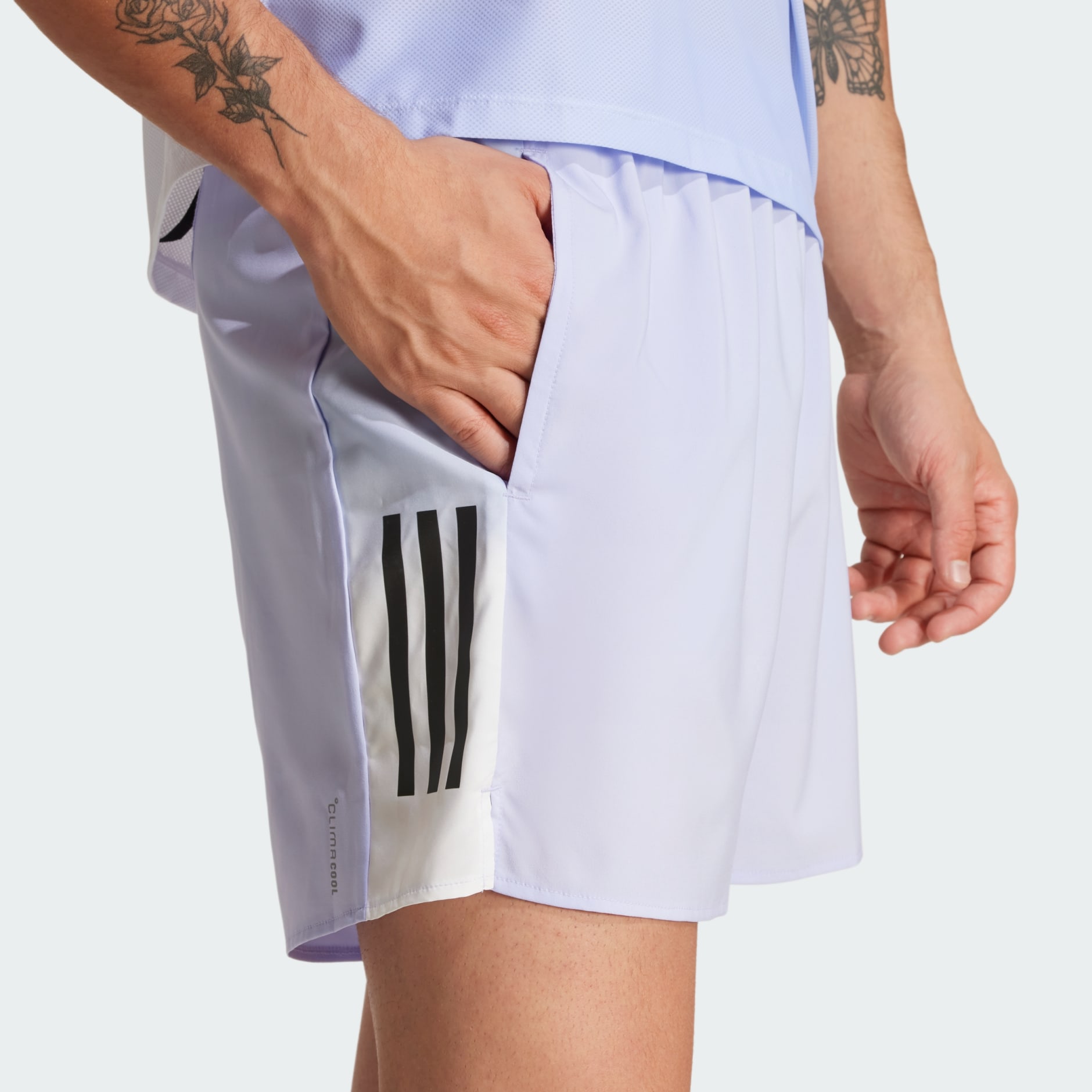 adidas Own the Run CLIMACOOL Colorblock Shorts - Purple